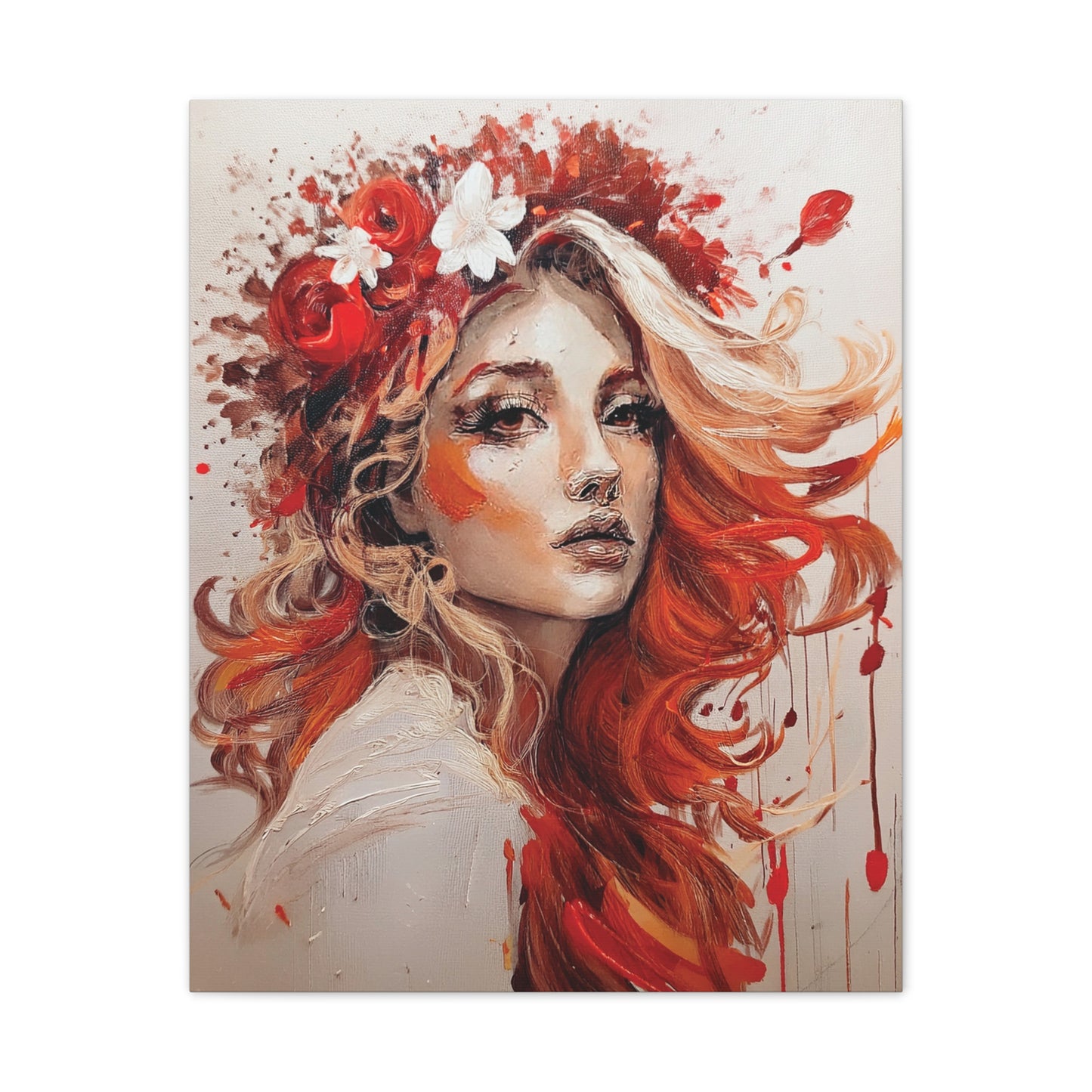 Bohemian Floral Canvas Art Print, Stunning Wall Decor, Gift for Art Lovers, Home Decor, Boho Style, Flower Girl Portrait