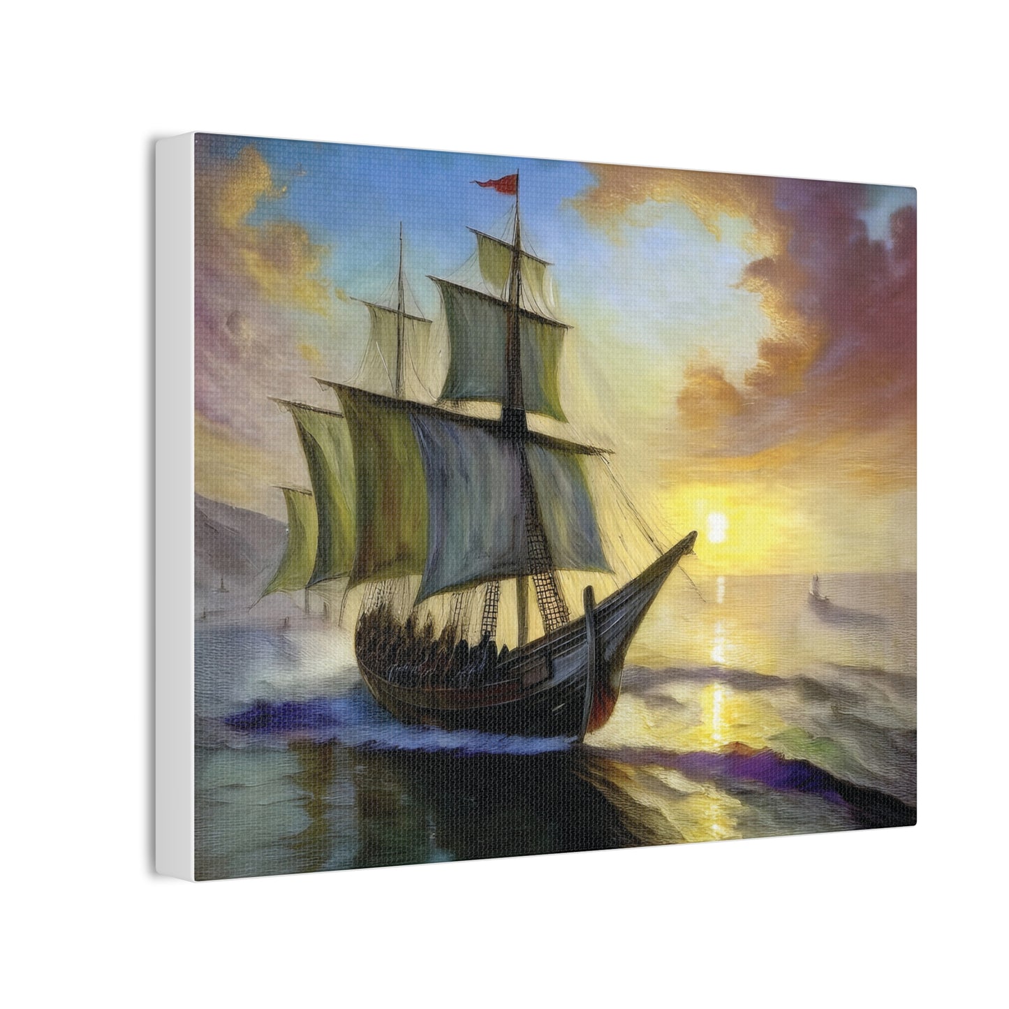 Canvas Wall Art - Sailing Ship Sunset, Nautical Decor, Seascape Painting, Maritime Gift, Home Wall Decor