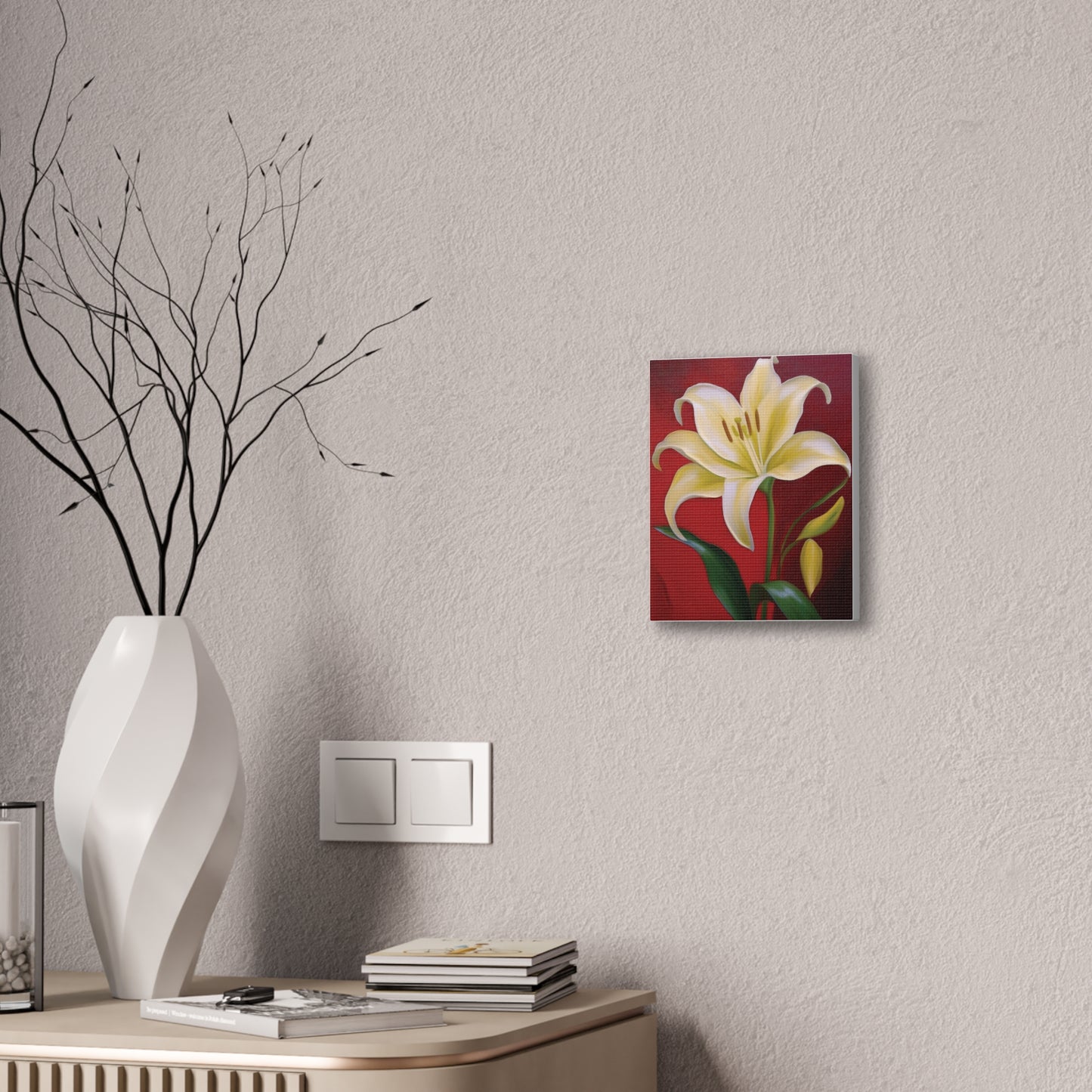 Floral Wall Art, Canvas Stretched, Elegant Home Decor, Gift for Flower Lovers, Art for Living Room, Bright Yellow Lily Painting