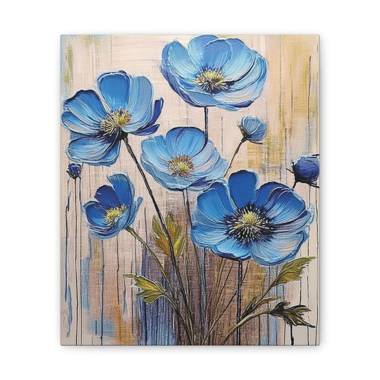 Blue Floral Canvas Wall Art, Modern Home Decor, Living Room Decoration, Gifts for Her, Birthday Present, Flower Print
