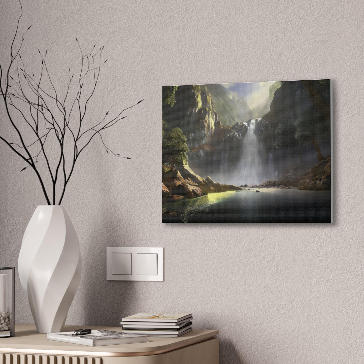 Serene Waterfall Canvas Print, Nature Wall Art, Home Décor, Gift for Nature Lovers, Living Room Artwork, Modern Landscape
