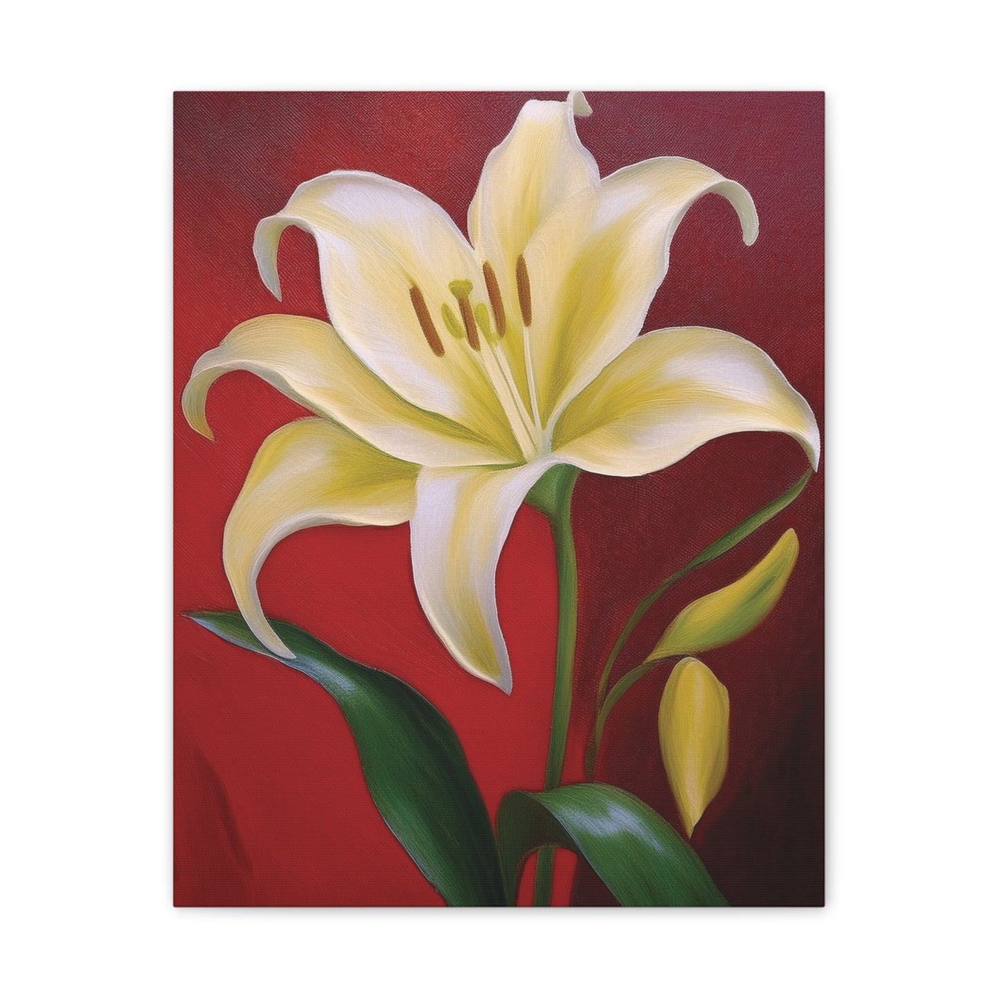 Floral Wall Art, Canvas Stretched, Elegant Home Decor, Gift for Flower Lovers, Art for Living Room, Bright Yellow Lily Painting