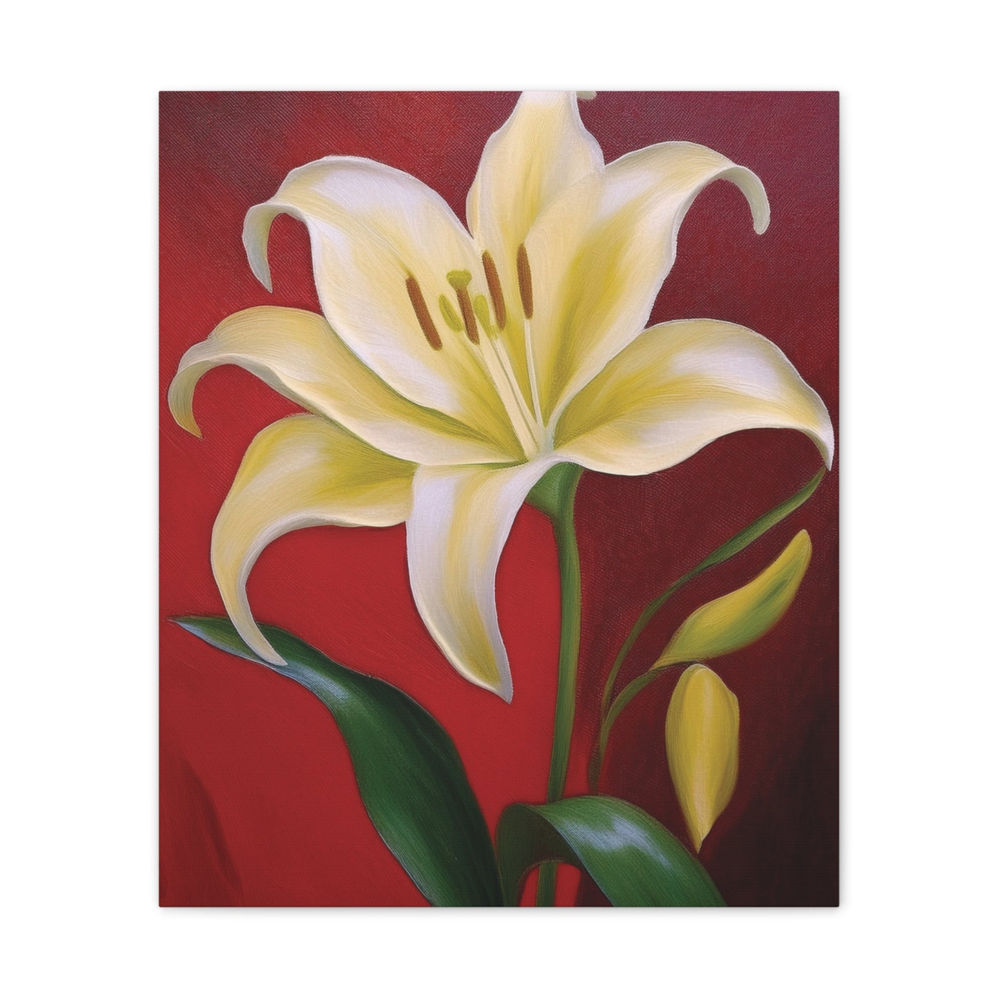 Floral Wall Art, Canvas Stretched, Elegant Home Decor, Gift for Flower Lovers, Art for Living Room, Bright Yellow Lily Painting