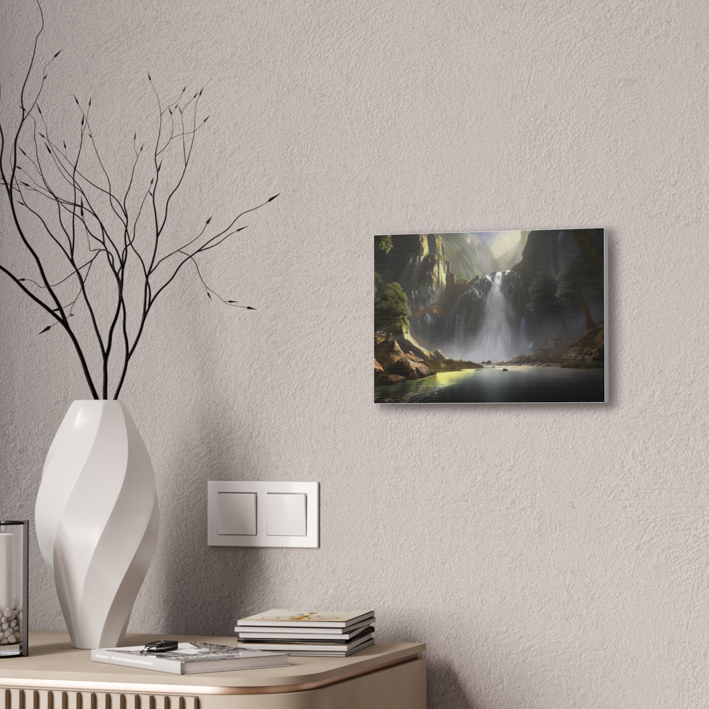 Serene Waterfall Canvas Print, Nature Wall Art, Home Décor, Gift for Nature Lovers, Living Room Artwork, Modern Landscape