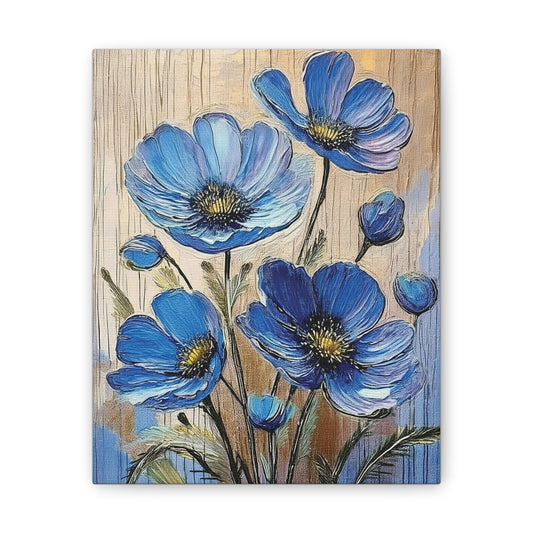 Blue Floral Canvas Wall Art, Home Decor, Gift for Flower Lovers, Botanical Artwork, Spring Decor, Unique Housewarming Present