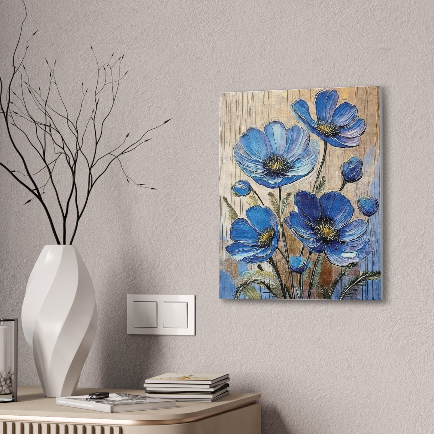 Blue Floral Canvas Wall Art, Home Decor, Gift for Flower Lovers, Botanical Artwork, Spring Decor, Unique Housewarming Present