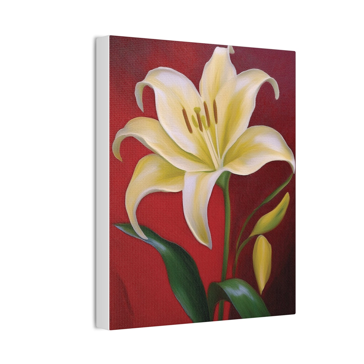 Floral Wall Art, Canvas Stretched, Elegant Home Decor, Gift for Flower Lovers, Art for Living Room, Bright Yellow Lily Painting