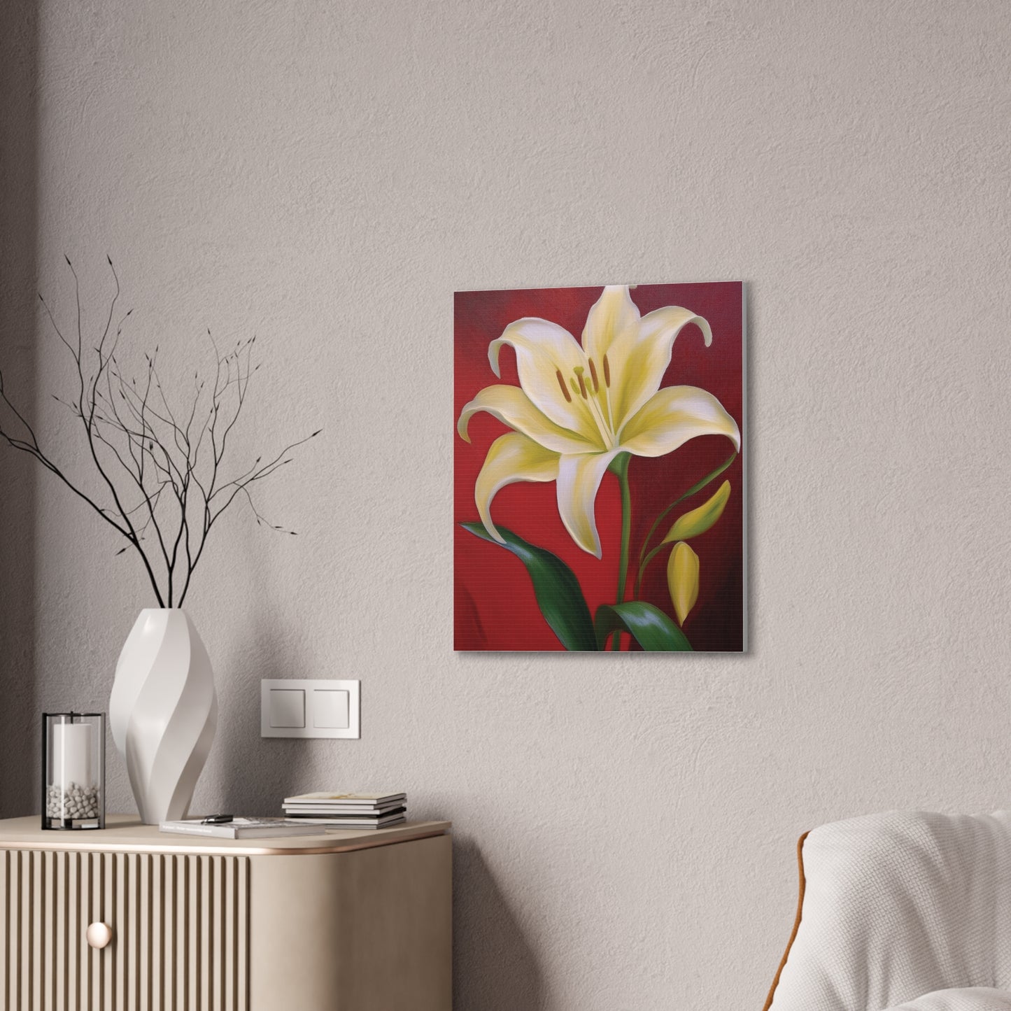 Floral Wall Art, Canvas Stretched, Elegant Home Decor, Gift for Flower Lovers, Art for Living Room, Bright Yellow Lily Painting