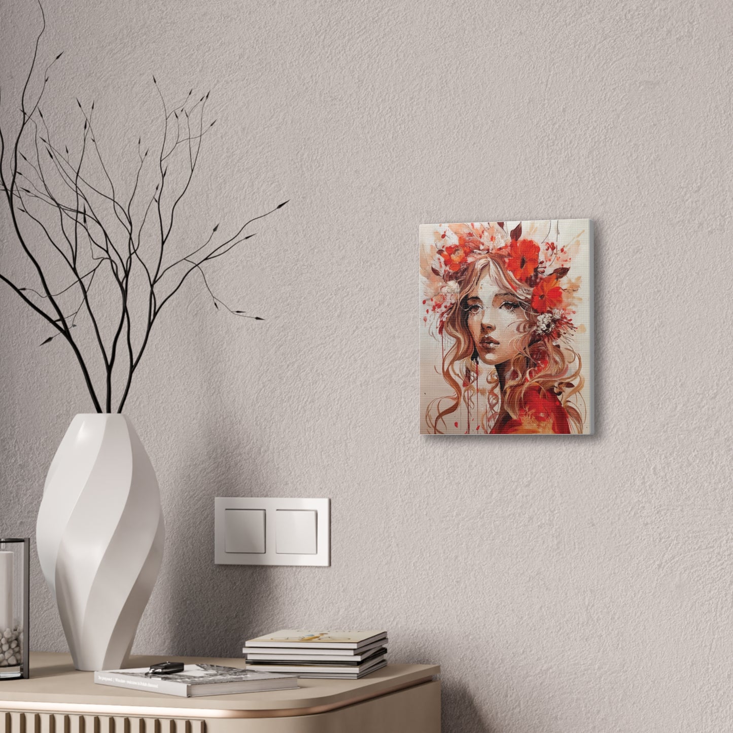 Stretched Canvas Art Print - Floral Portrait, Home Decor, Gift, Wall Art, Boho Style, Art for Living Room, Unique Gift Idea