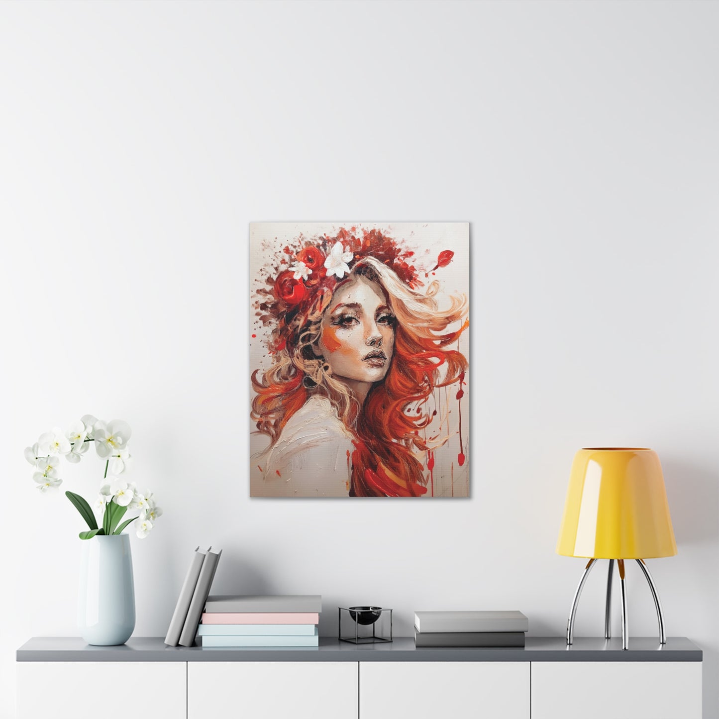 Bohemian Floral Canvas Art Print, Stunning Wall Decor, Gift for Art Lovers, Home Decor, Boho Style, Flower Girl Portrait