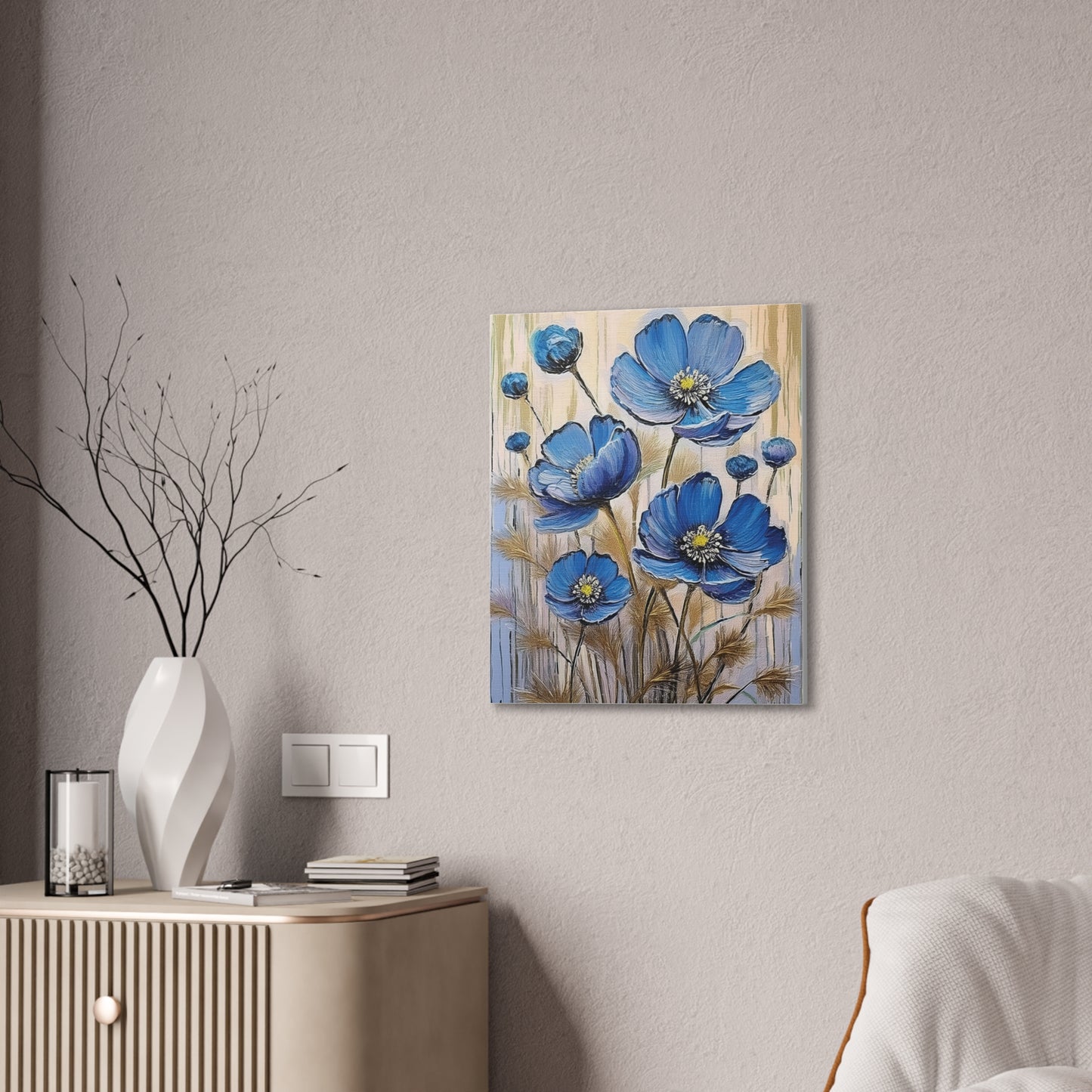 Floral Canvas Art Print, Blue Flower Wall Decor, Botanical Home Decor, Gift for Her, Living Room Artwork