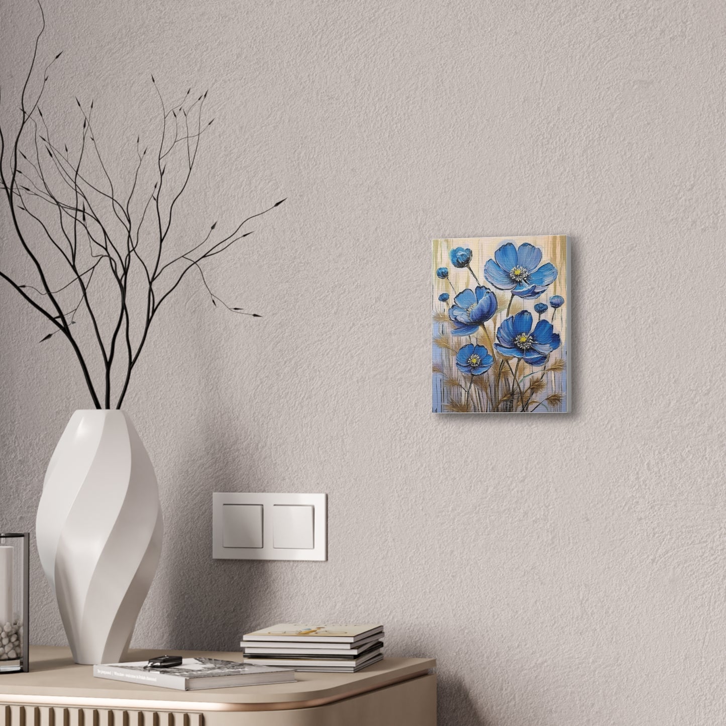 Floral Canvas Art Print, Blue Flower Wall Decor, Botanical Home Decor, Gift for Her, Living Room Artwork