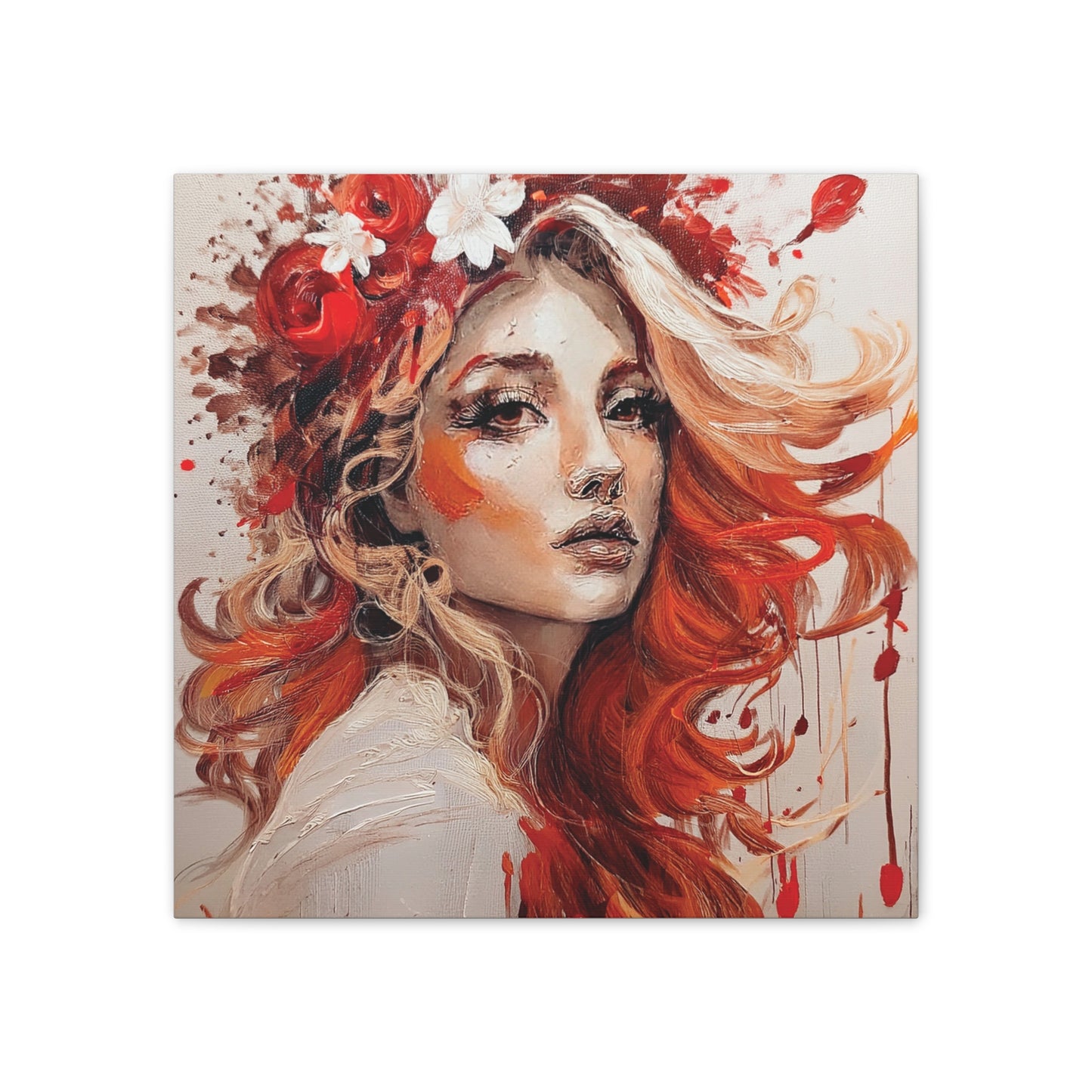 Bohemian Floral Canvas Art Print, Stunning Wall Decor, Gift for Art Lovers, Home Decor, Boho Style, Flower Girl Portrait