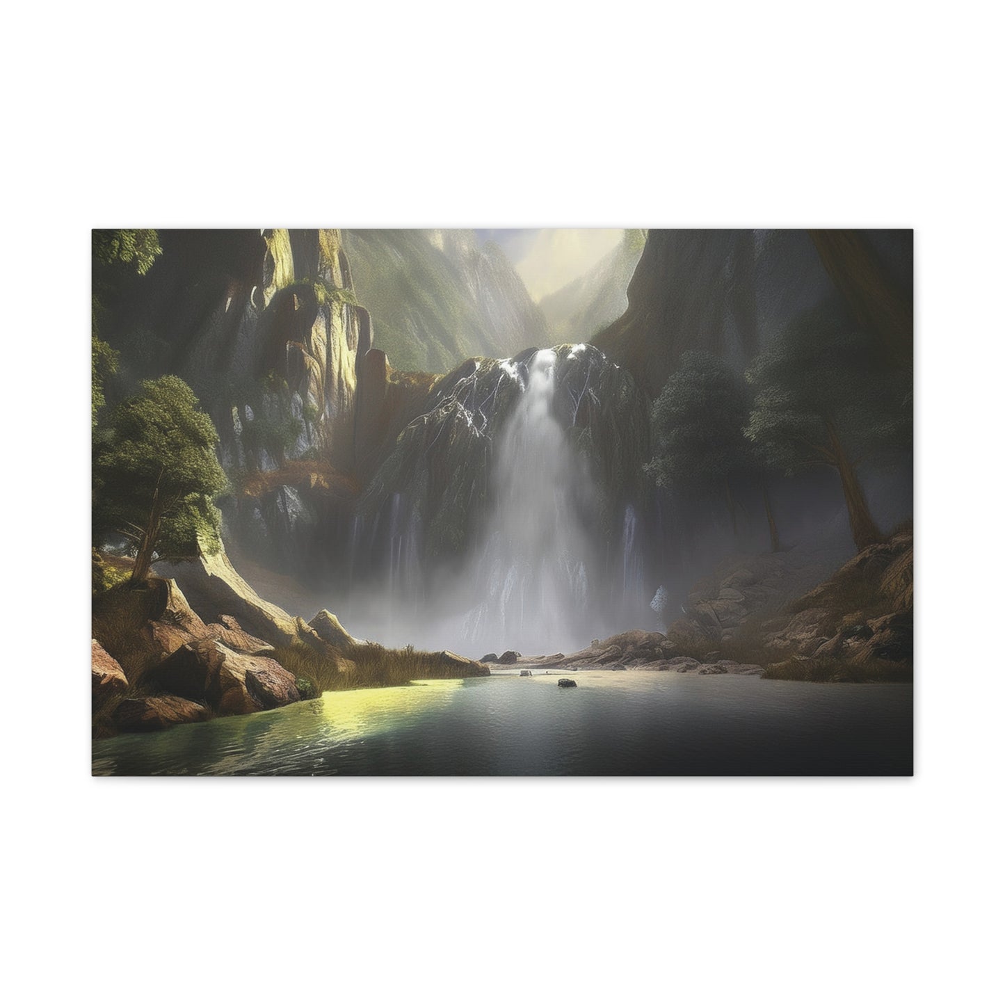 Serene Waterfall Canvas Print, Nature Wall Art, Home Décor, Gift for Nature Lovers, Living Room Artwork, Modern Landscape