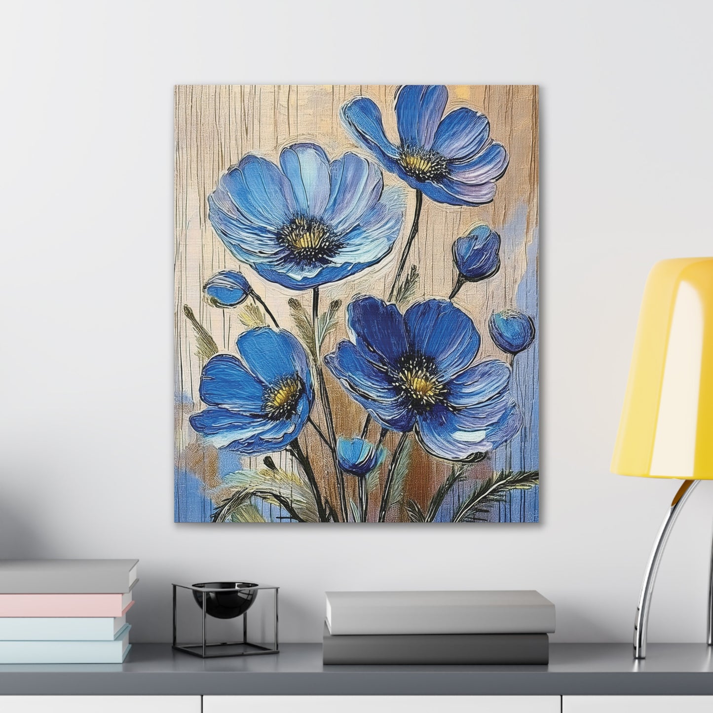 Blue Floral Canvas Wall Art, Home Decor, Gift for Flower Lovers, Botanical Artwork, Spring Decor, Unique Housewarming Present