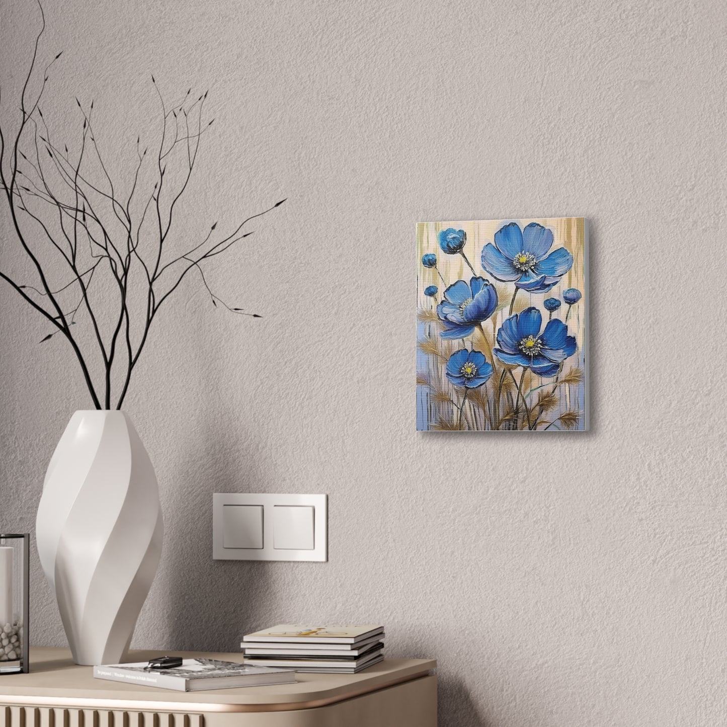 Floral Canvas Art Print, Blue Flower Wall Decor, Botanical Home Decor, Gift for Her, Living Room Artwork