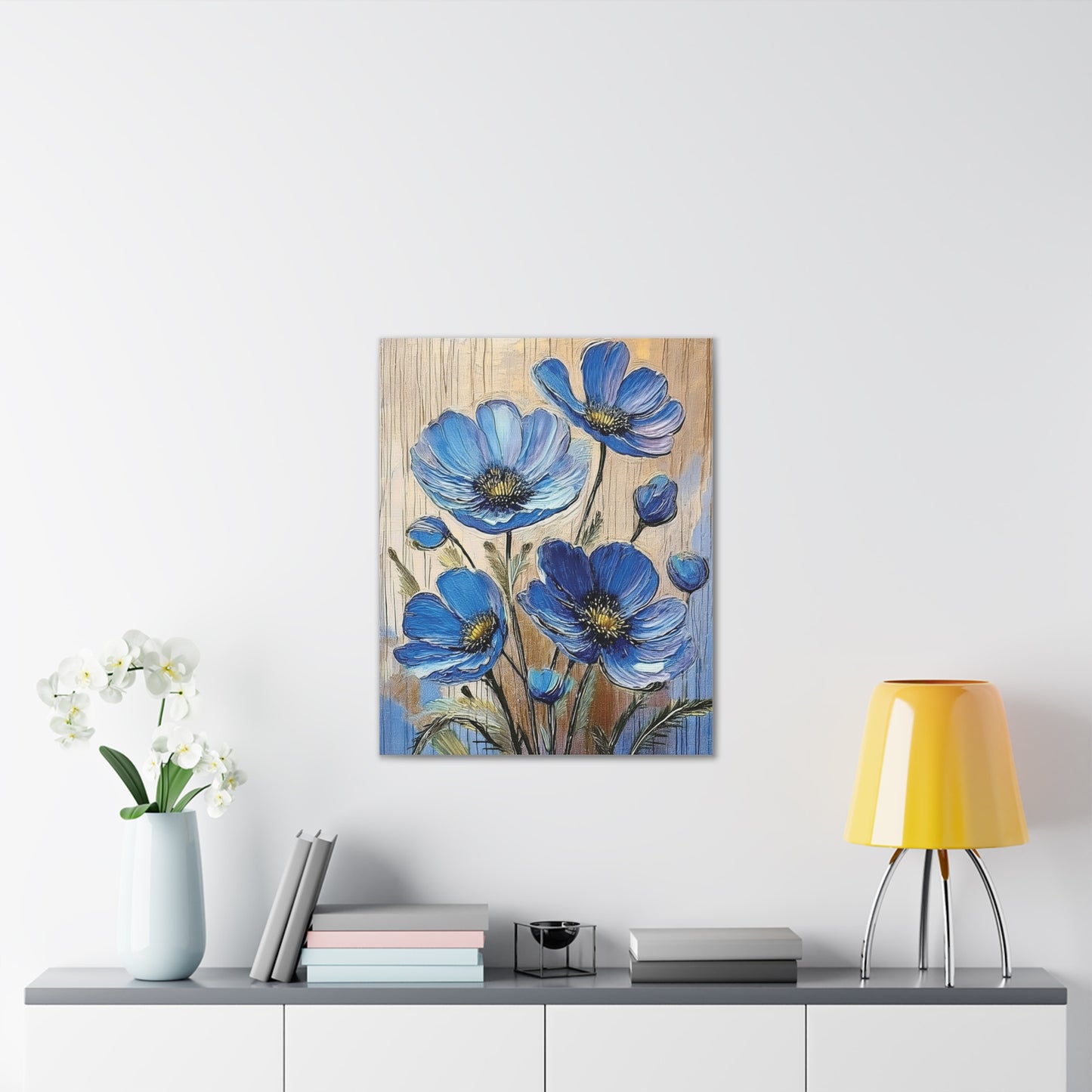 Blue Floral Canvas Wall Art, Home Decor, Gift for Flower Lovers, Botanical Artwork, Spring Decor, Unique Housewarming Present