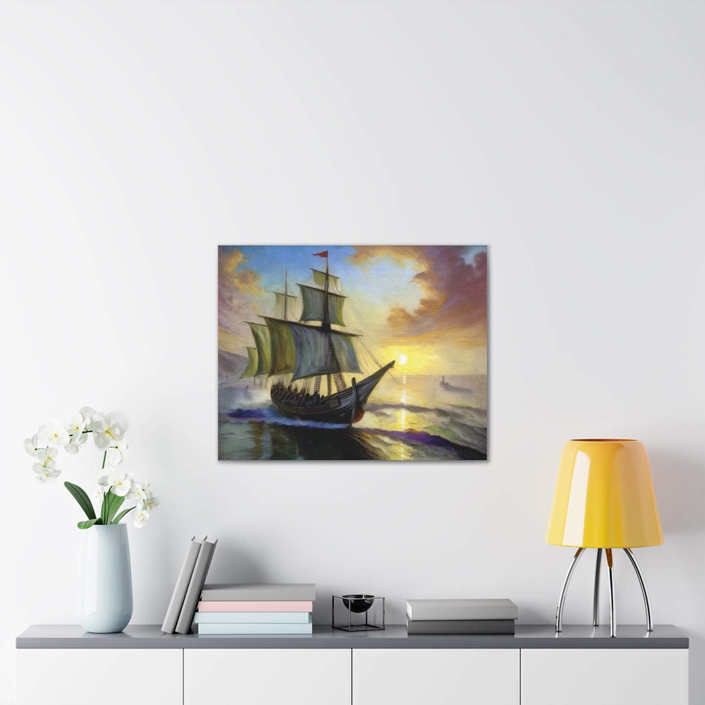 Canvas Wall Art - Sailing Ship Sunset, Nautical Decor, Seascape Painting, Maritime Gift, Home Wall Decor