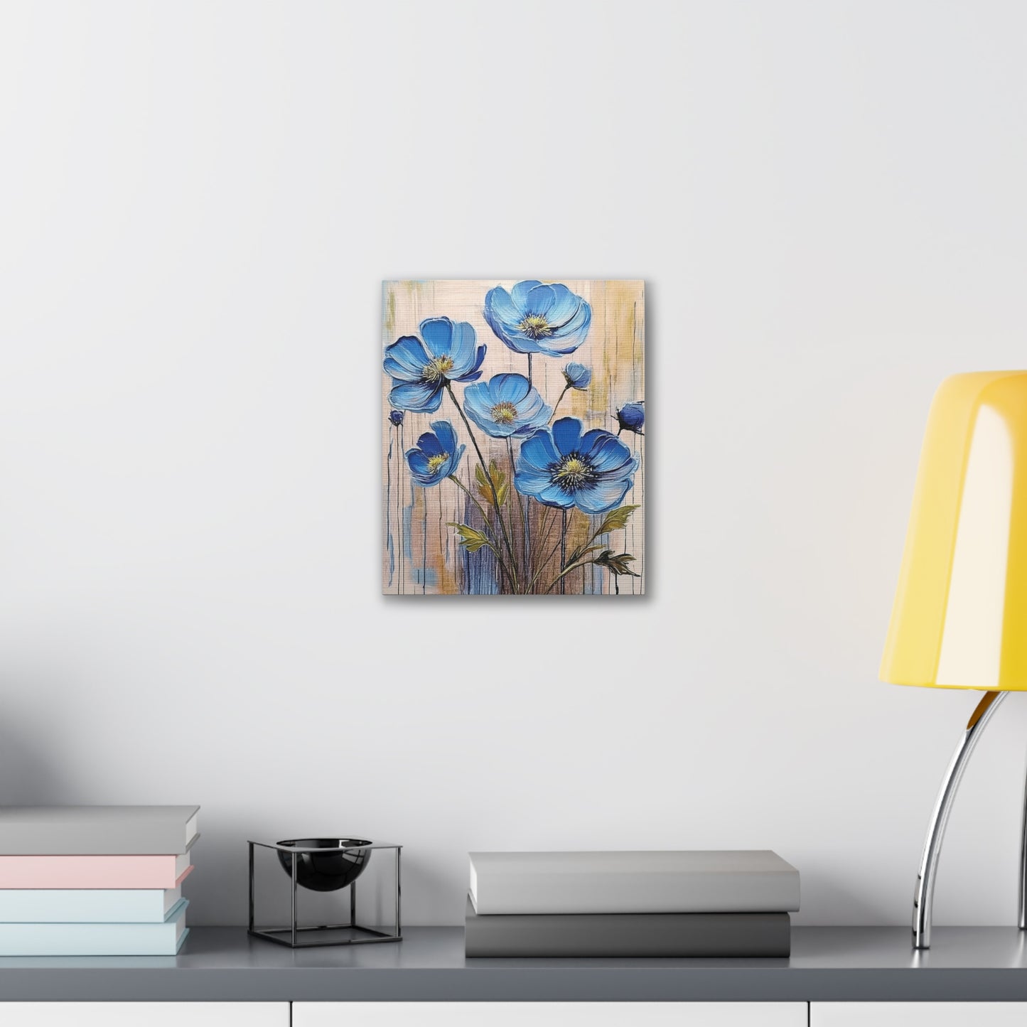 Blue Floral Canvas Wall Art, Modern Home Decor, Living Room Decoration, Gifts for Her, Birthday Present, Flower Print