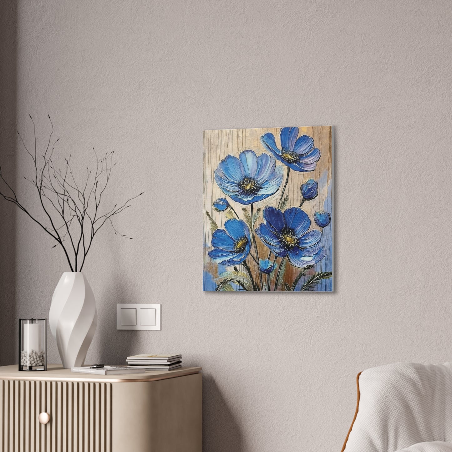 Blue Floral Canvas Wall Art, Home Decor, Gift for Flower Lovers, Botanical Artwork, Spring Decor, Unique Housewarming Present