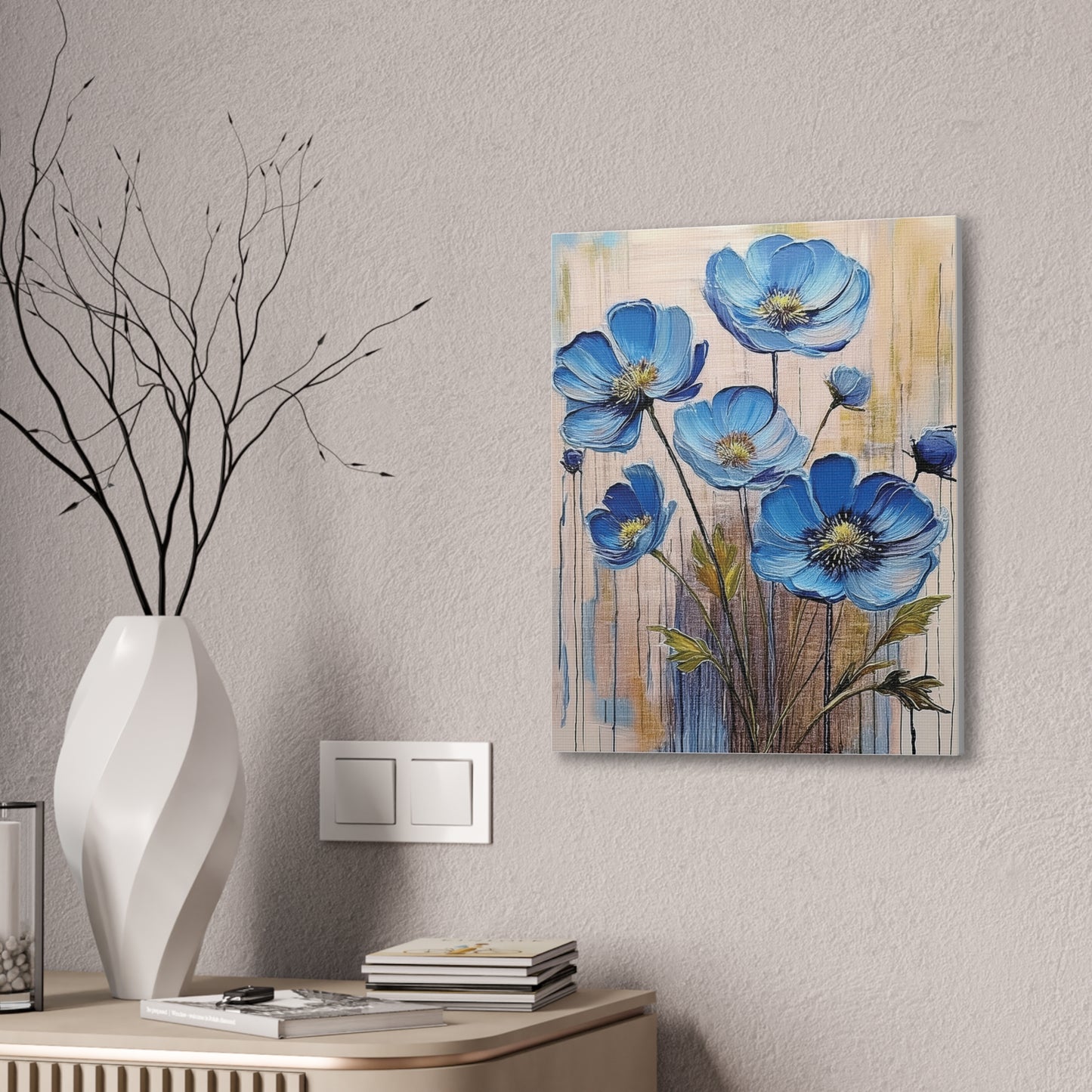 Blue Floral Canvas Wall Art, Modern Home Decor, Living Room Decoration, Gifts for Her, Birthday Present, Flower Print