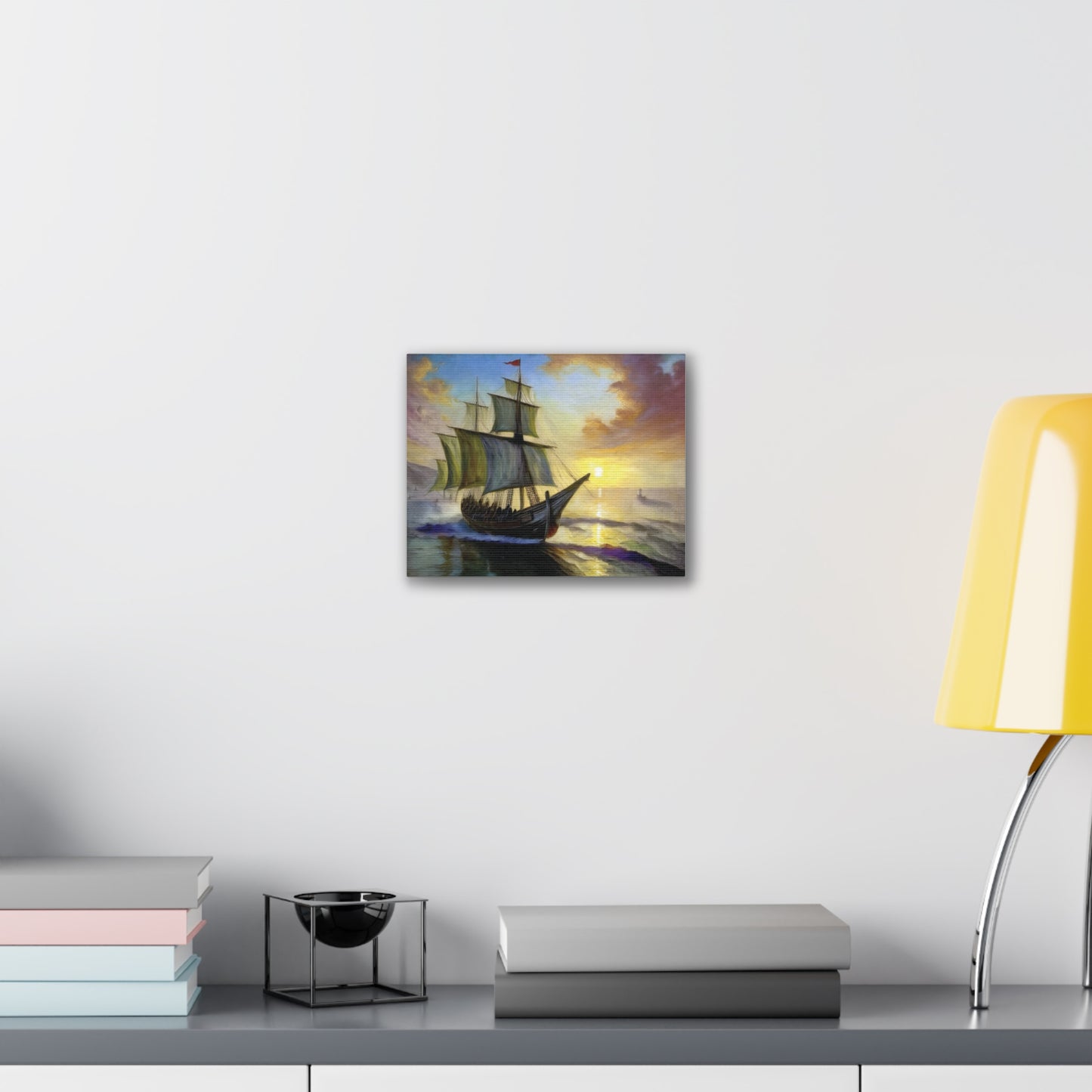 Canvas Wall Art - Sailing Ship Sunset, Nautical Decor, Seascape Painting, Maritime Gift, Home Wall Decor