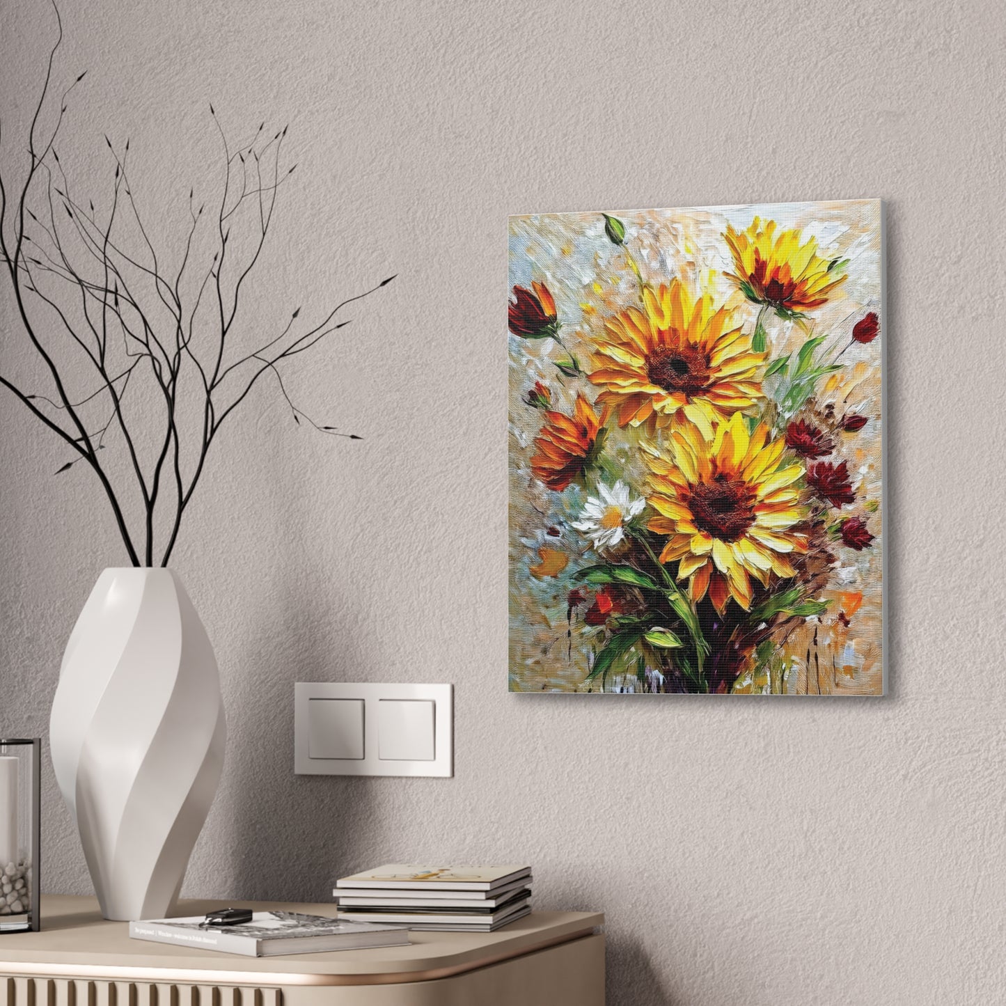 Vibrant Floral Canvas Print, Sunflower Wall Art, Home Decor, Bright Gift, Spring Decor, Nature Inspired Art
