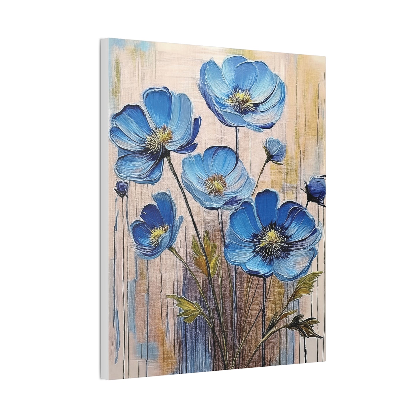 Blue Floral Canvas Wall Art, Modern Home Decor, Living Room Decoration, Gifts for Her, Birthday Present, Flower Print