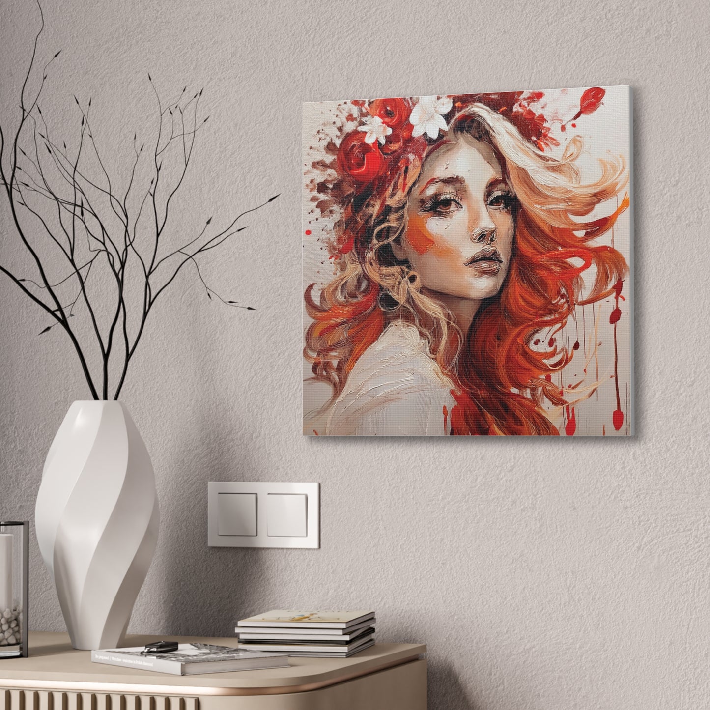 Bohemian Floral Canvas Art Print, Stunning Wall Decor, Gift for Art Lovers, Home Decor, Boho Style, Flower Girl Portrait
