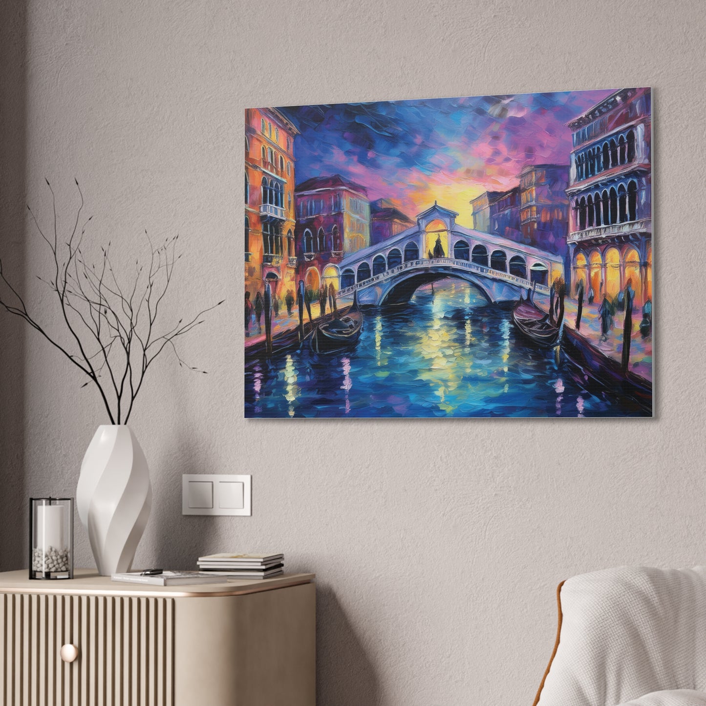 Vibrant Venice Canvas Art, Colorful Bridge Painting, Home Decor, Wall Art, Art for Living Room, Italian Landscape Print