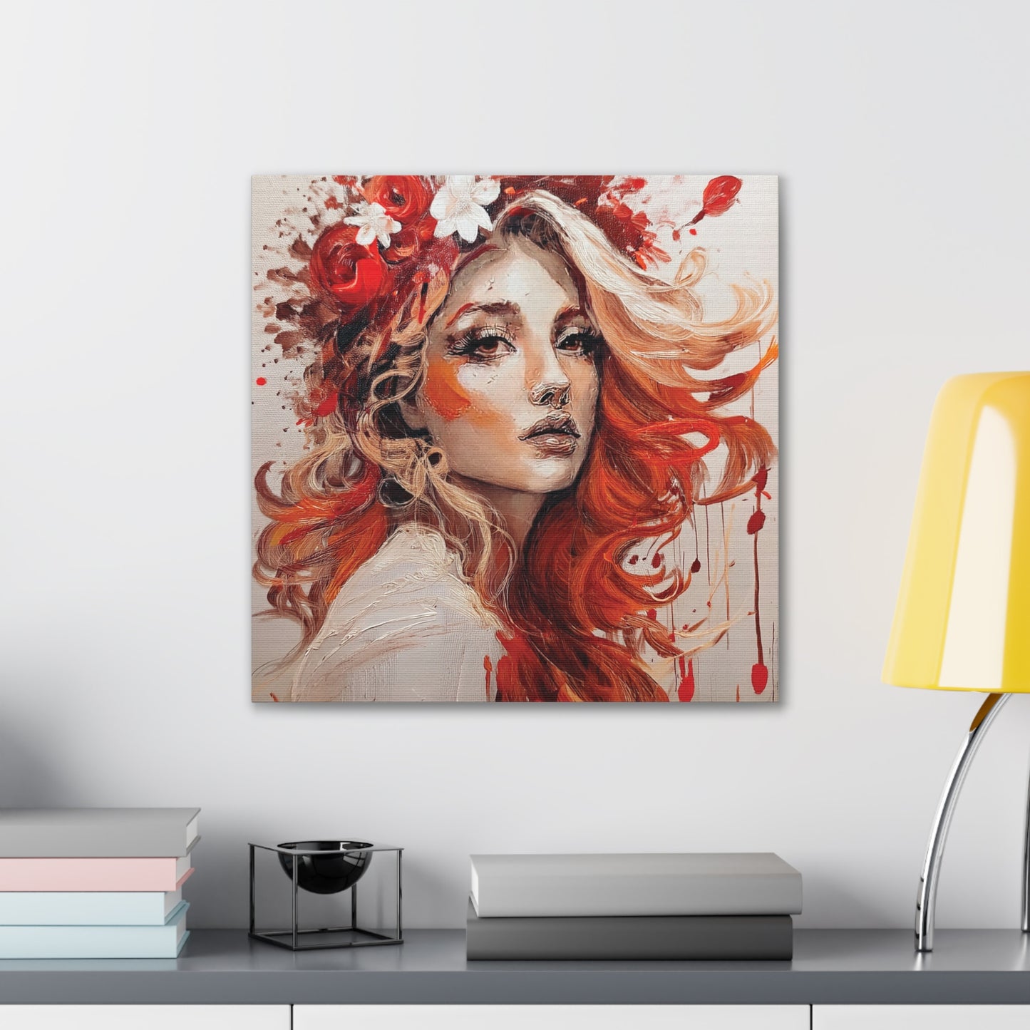 Bohemian Floral Canvas Art Print, Stunning Wall Decor, Gift for Art Lovers, Home Decor, Boho Style, Flower Girl Portrait