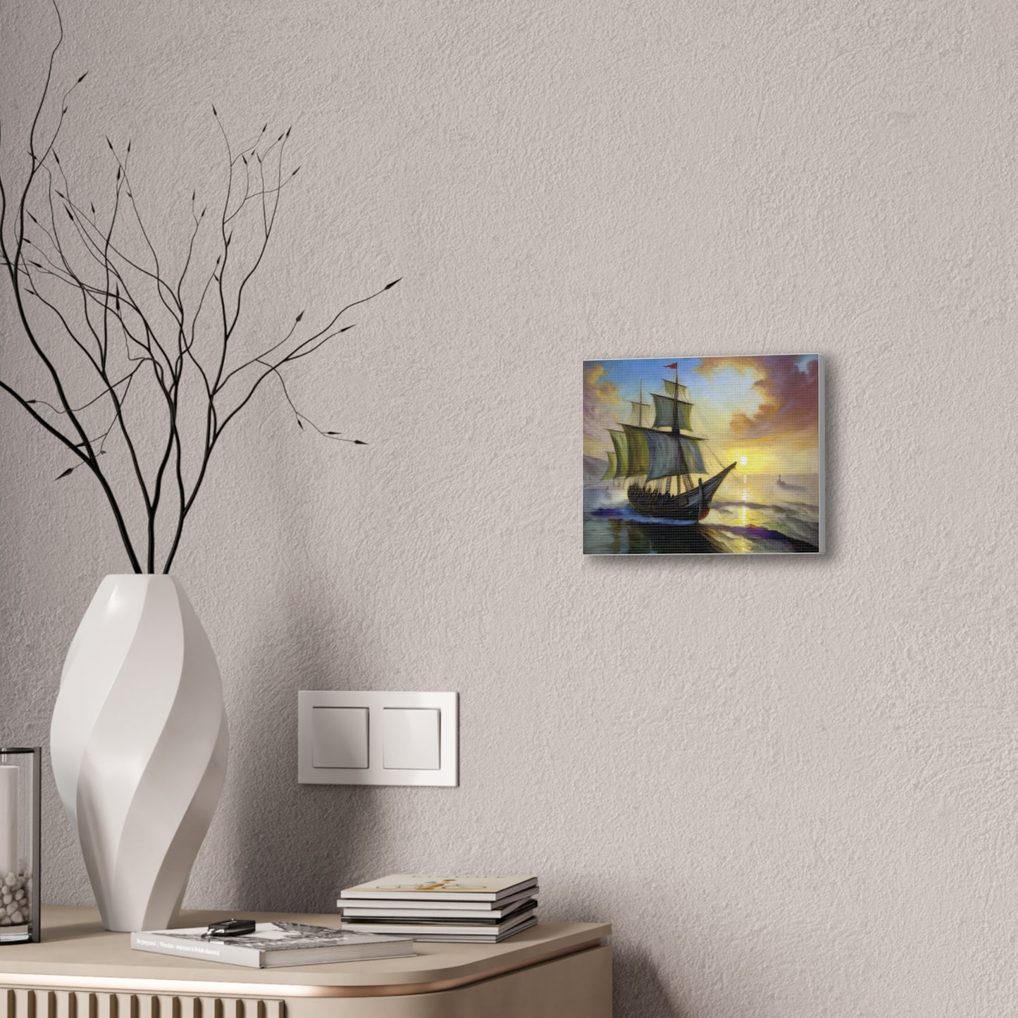 Canvas Wall Art - Sailing Ship Sunset, Nautical Decor, Seascape Painting, Maritime Gift, Home Wall Decor