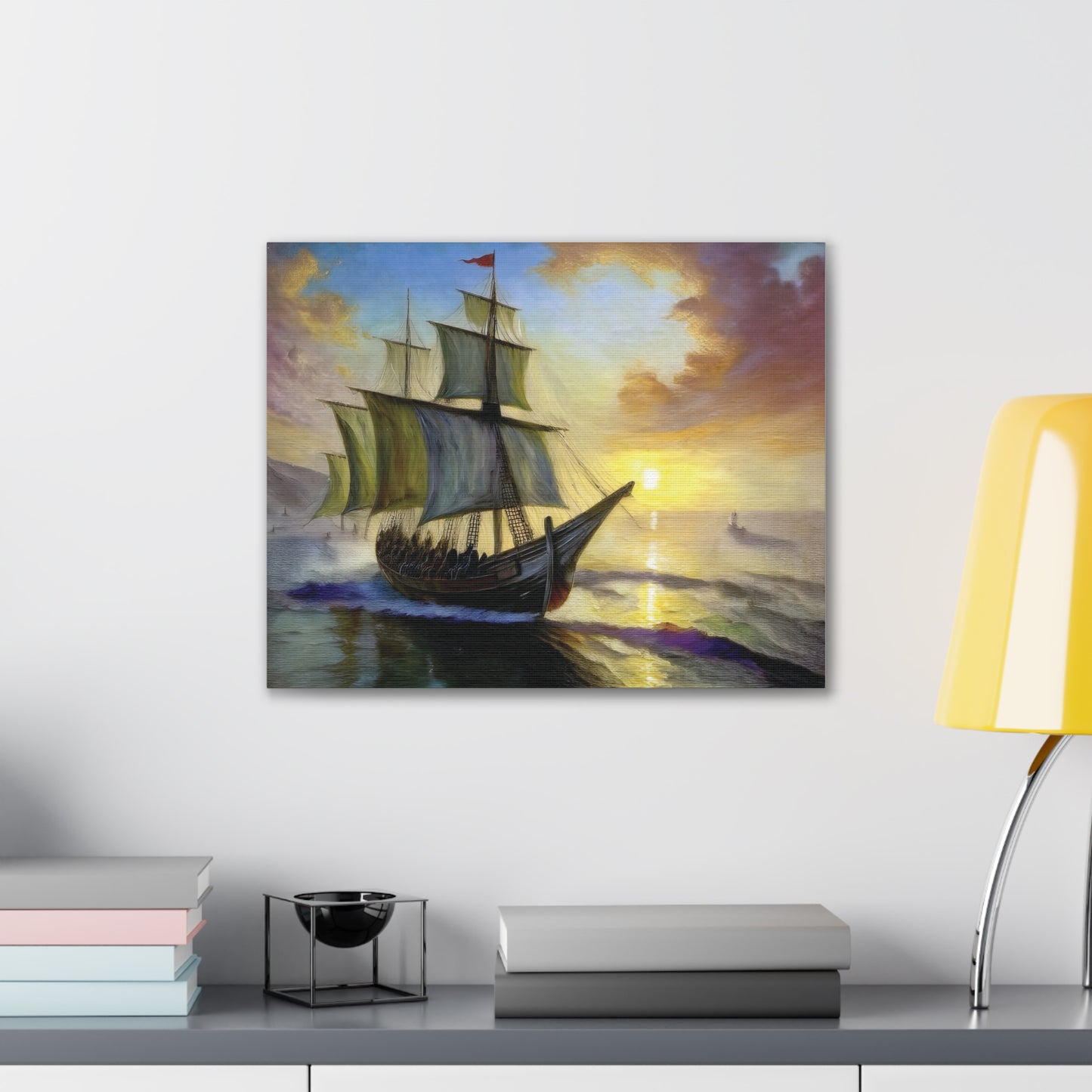 Canvas Wall Art - Sailing Ship Sunset, Nautical Decor, Seascape Painting, Maritime Gift, Home Wall Decor