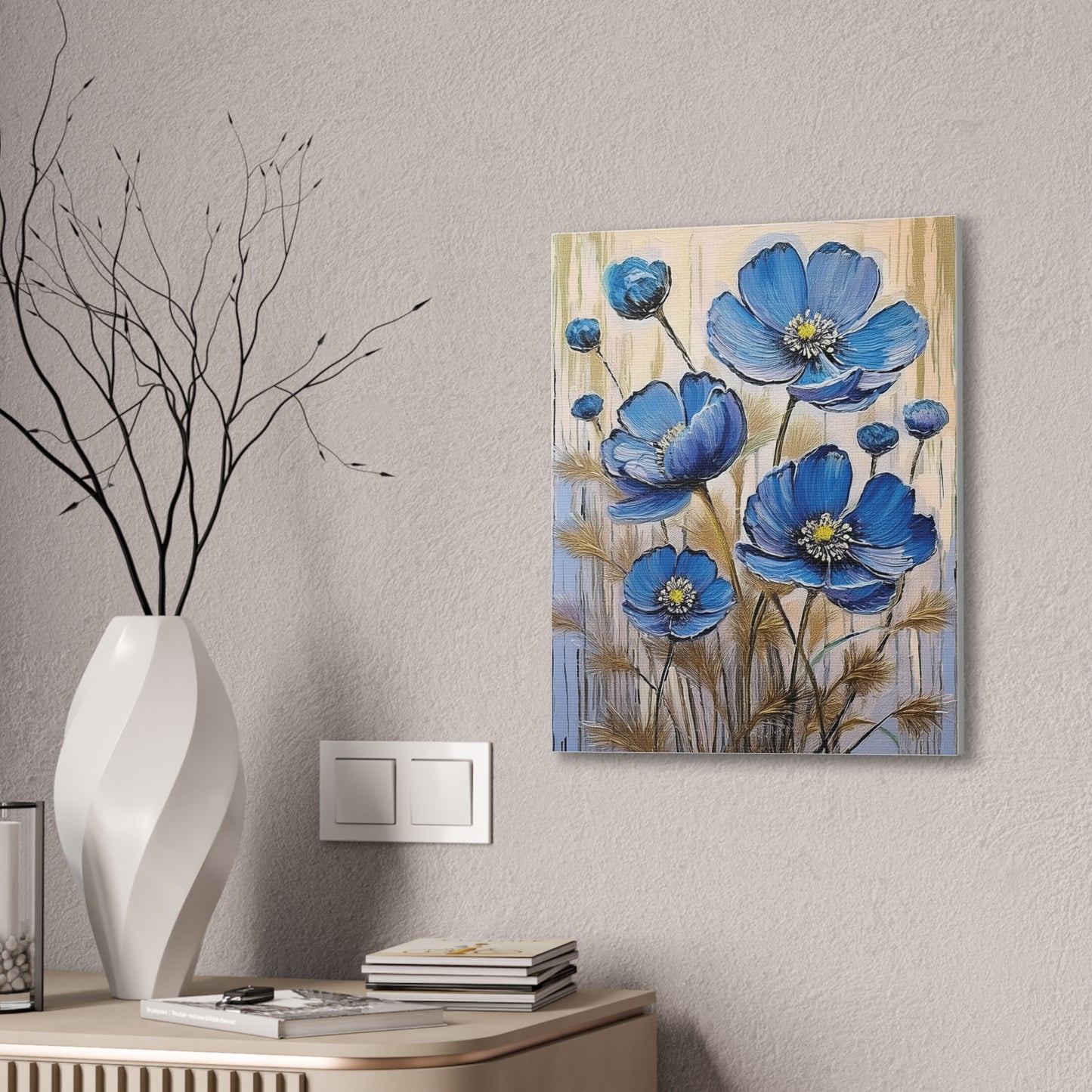 Floral Canvas Art Print, Blue Flower Wall Decor, Botanical Home Decor, Gift for Her, Living Room Artwork