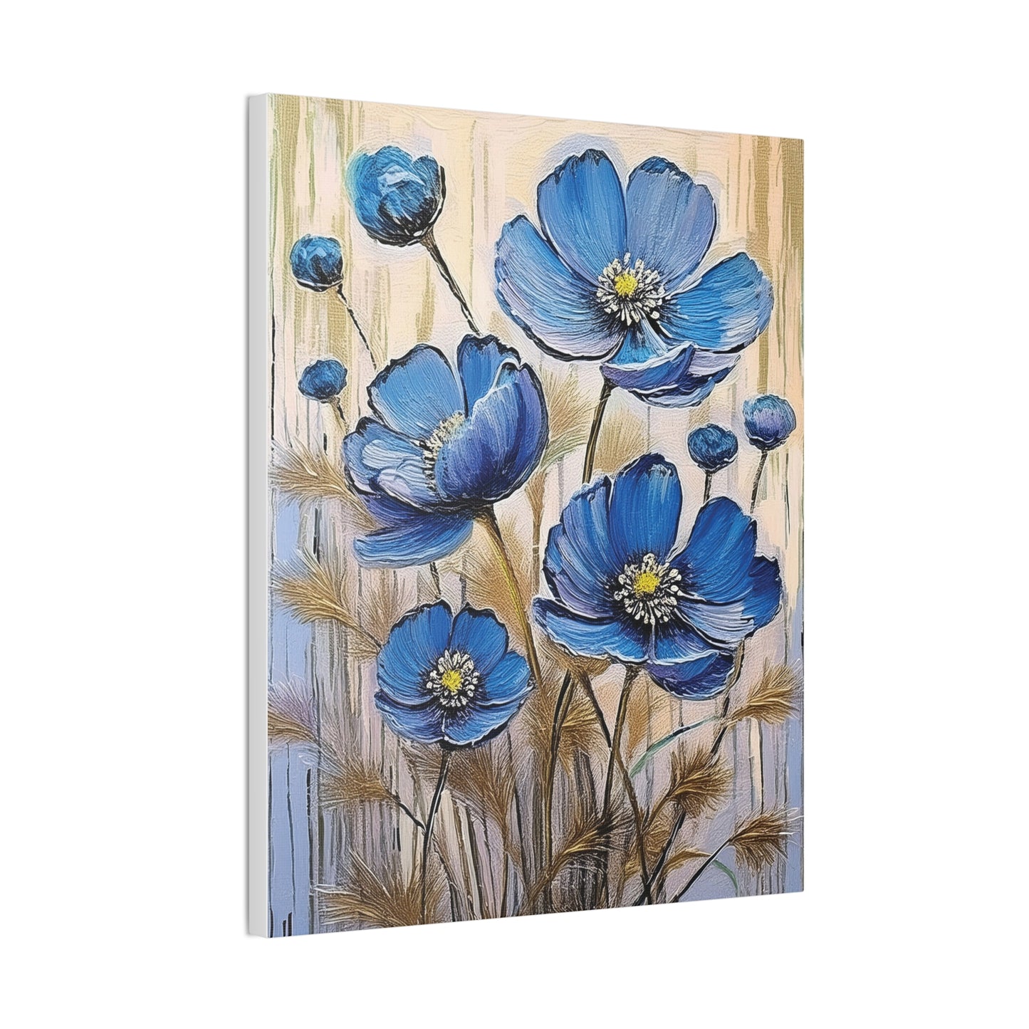 Floral Canvas Art Print, Blue Flower Wall Decor, Botanical Home Decor, Gift for Her, Living Room Artwork