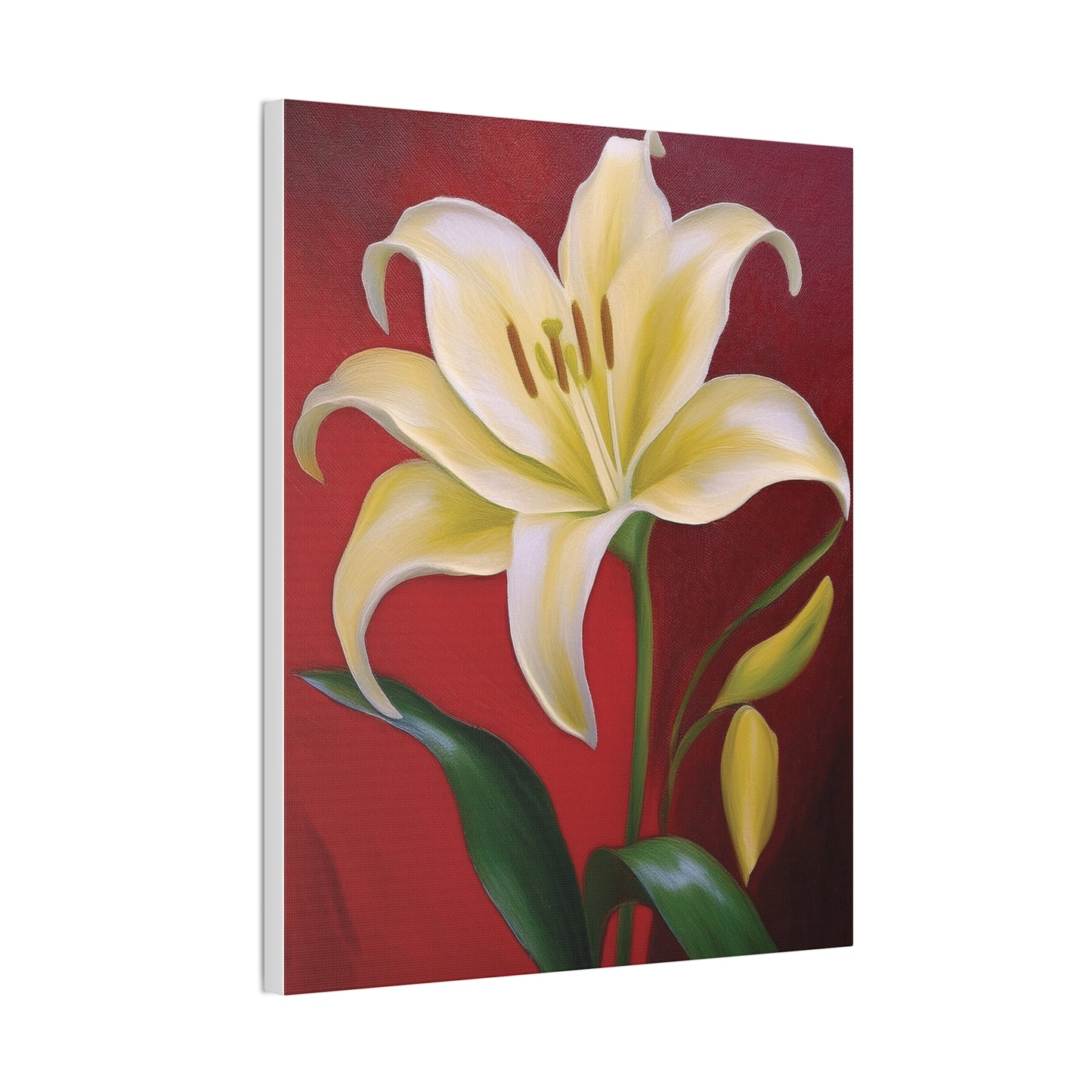 Floral Wall Art, Canvas Stretched, Elegant Home Decor, Gift for Flower Lovers, Art for Living Room, Bright Yellow Lily Painting
