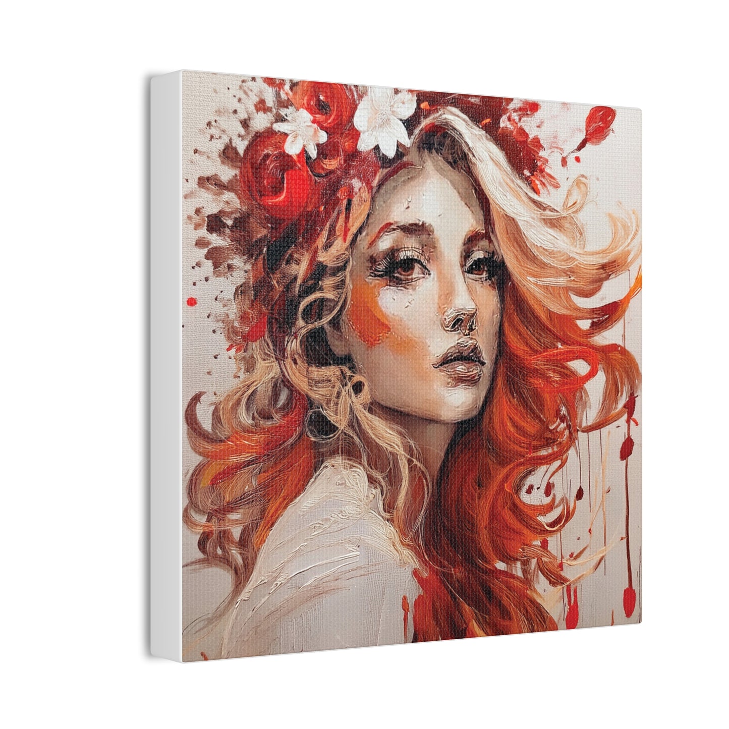 Bohemian Floral Canvas Art Print, Stunning Wall Decor, Gift for Art Lovers, Home Decor, Boho Style, Flower Girl Portrait