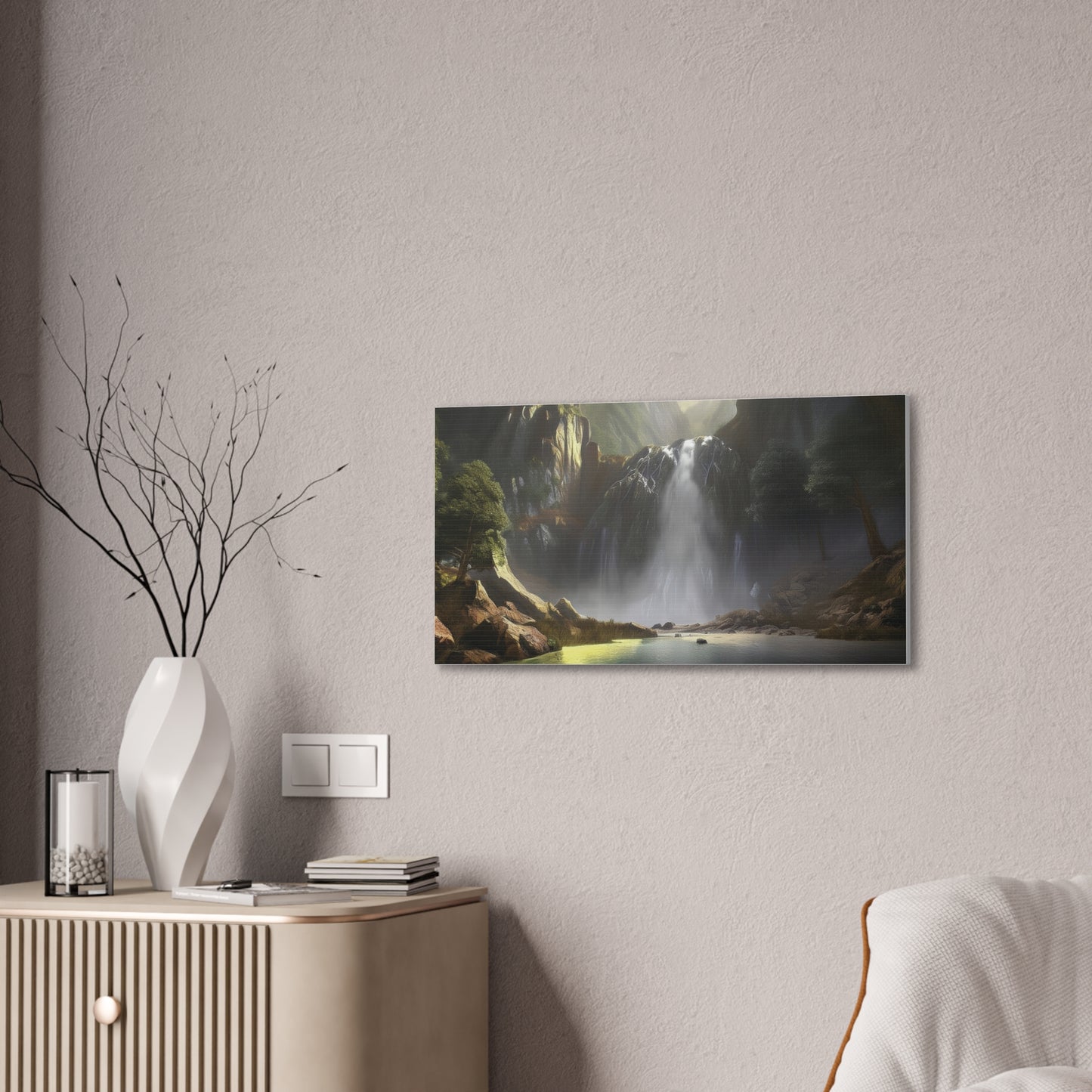 Serene Waterfall Canvas Print, Nature Wall Art, Home Décor, Gift for Nature Lovers, Living Room Artwork, Modern Landscape