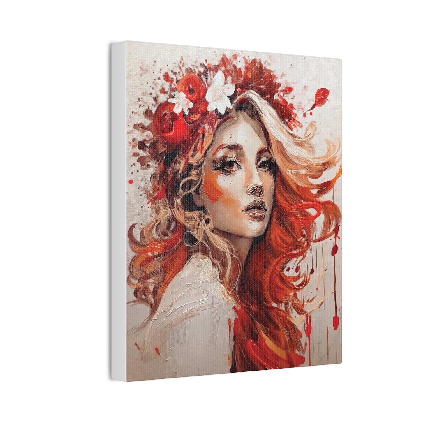 Bohemian Floral Canvas Art Print, Stunning Wall Decor, Gift for Art Lovers, Home Decor, Boho Style, Flower Girl Portrait
