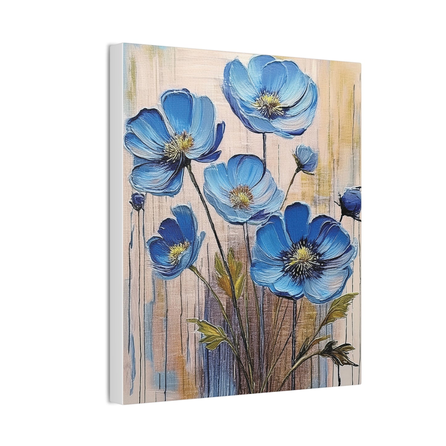 Blue Floral Canvas Wall Art, Modern Home Decor, Living Room Decoration, Gifts for Her, Birthday Present, Flower Print