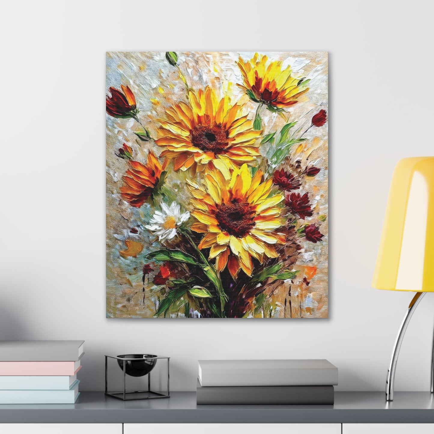 Vibrant Floral Canvas Print, Sunflower Wall Art, Home Decor, Bright Gift, Spring Decor, Nature Inspired Art
