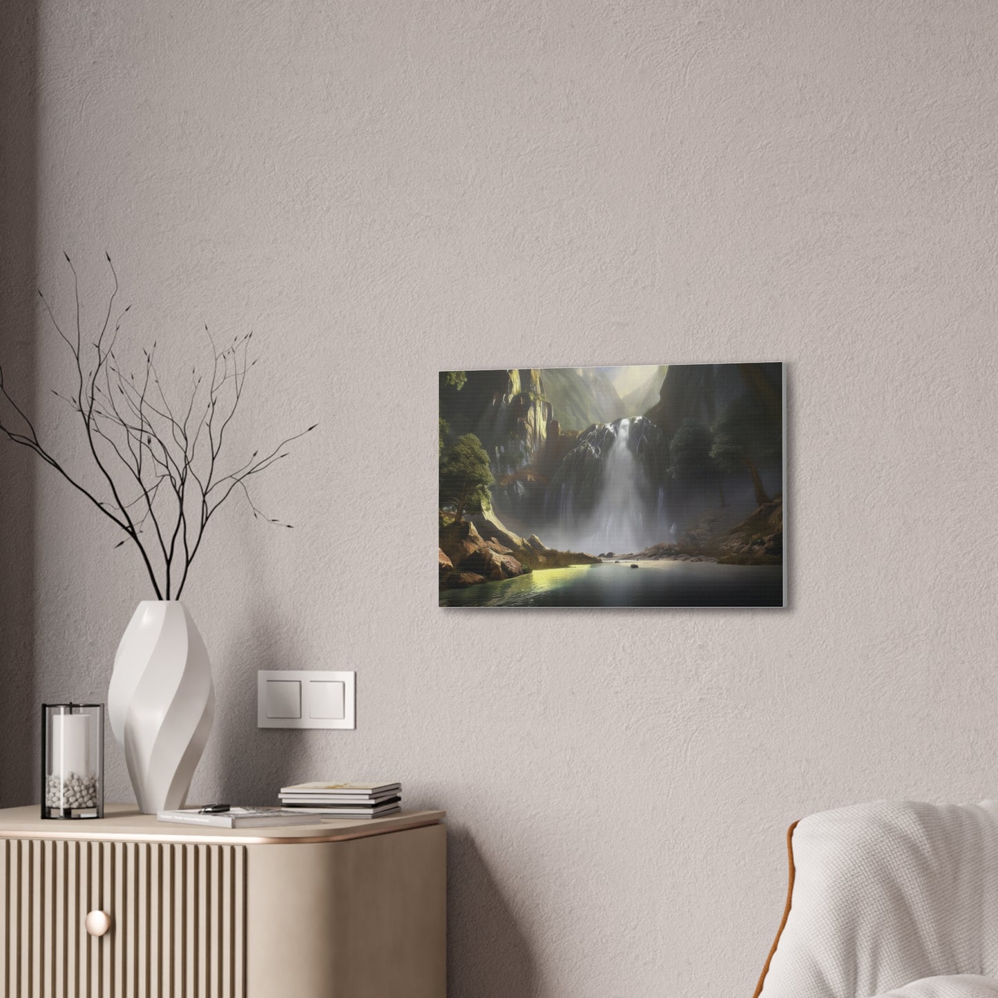 Serene Waterfall Canvas Print, Nature Wall Art, Home Décor, Gift for Nature Lovers, Living Room Artwork, Modern Landscape