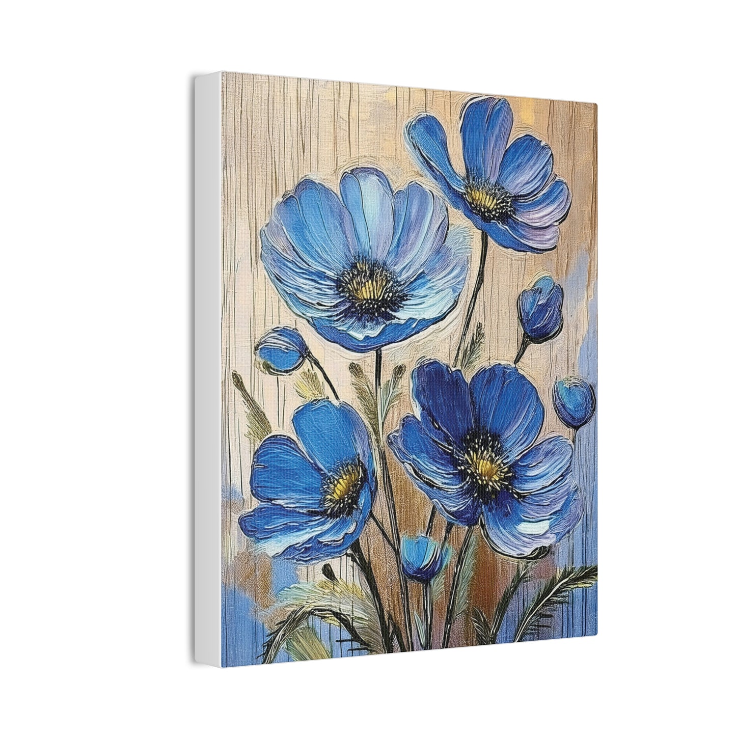 Blue Floral Canvas Wall Art, Home Decor, Gift for Flower Lovers, Botanical Artwork, Spring Decor, Unique Housewarming Present