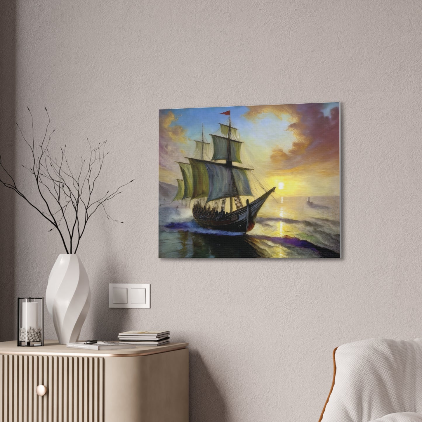 Canvas Wall Art - Sailing Ship Sunset, Nautical Decor, Seascape Painting, Maritime Gift, Home Wall Decor