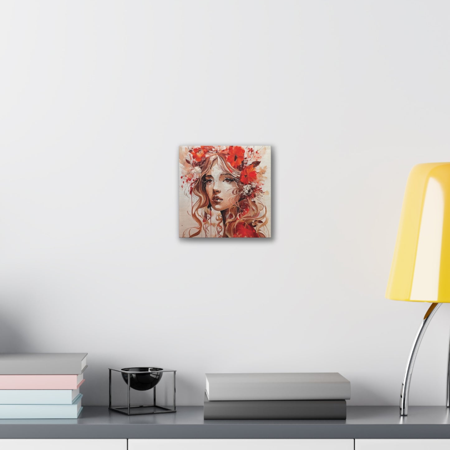 Stretched Canvas Art Print - Floral Portrait, Home Decor, Gift, Wall Art, Boho Style, Art for Living Room, Unique Gift Idea