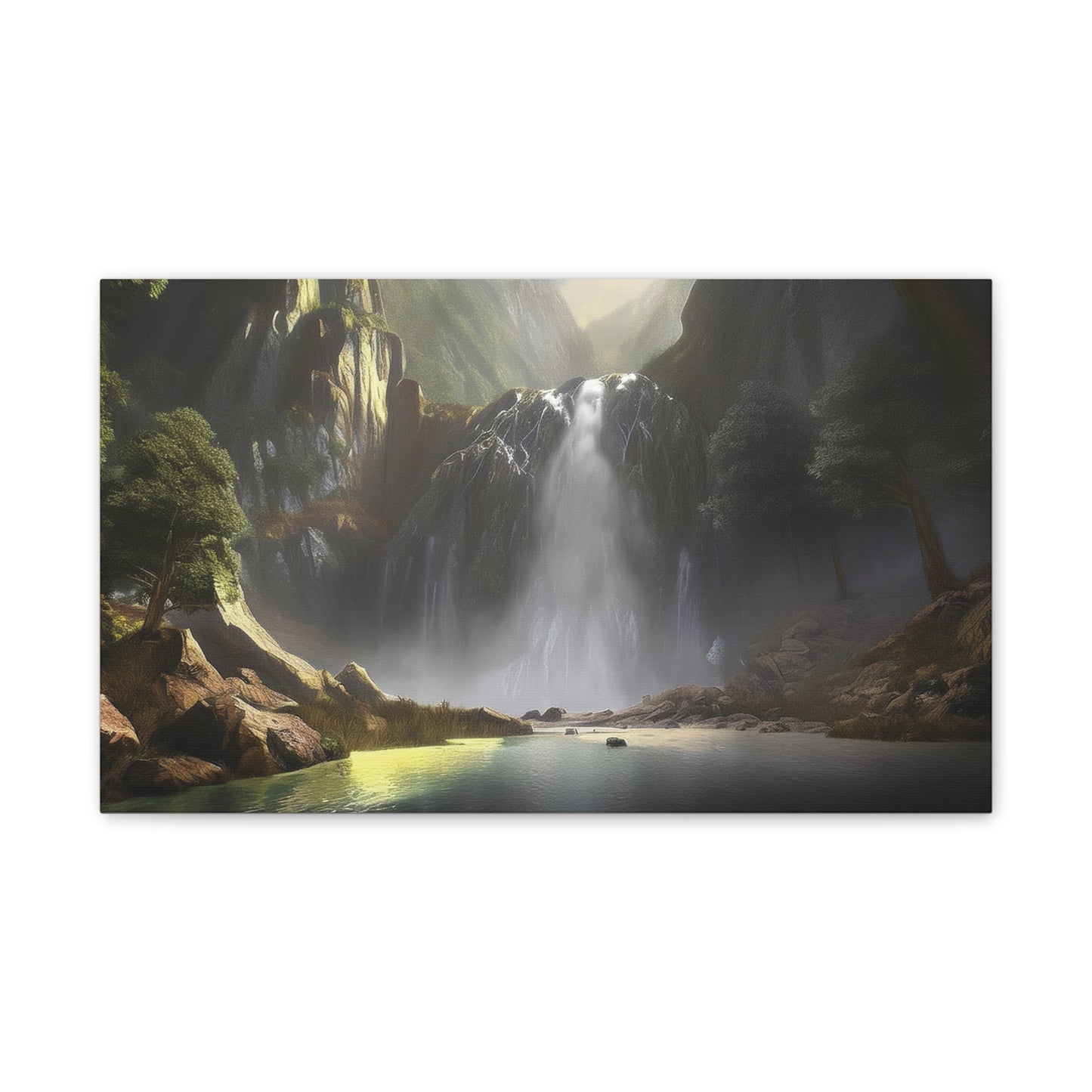 Serene Waterfall Canvas Print, Nature Wall Art, Home Décor, Gift for Nature Lovers, Living Room Artwork, Modern Landscape