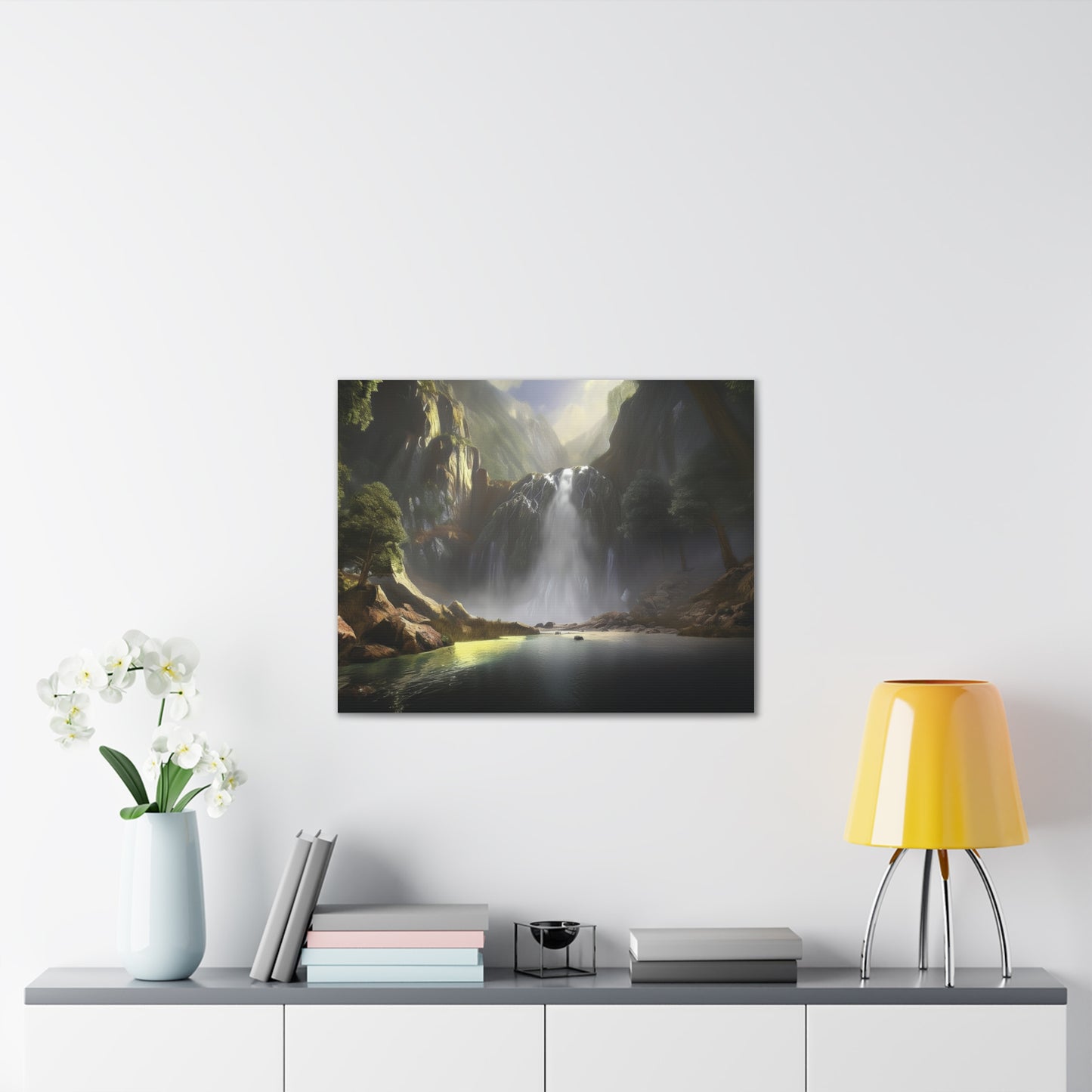 Serene Waterfall Canvas Print, Nature Wall Art, Home Décor, Gift for Nature Lovers, Living Room Artwork, Modern Landscape