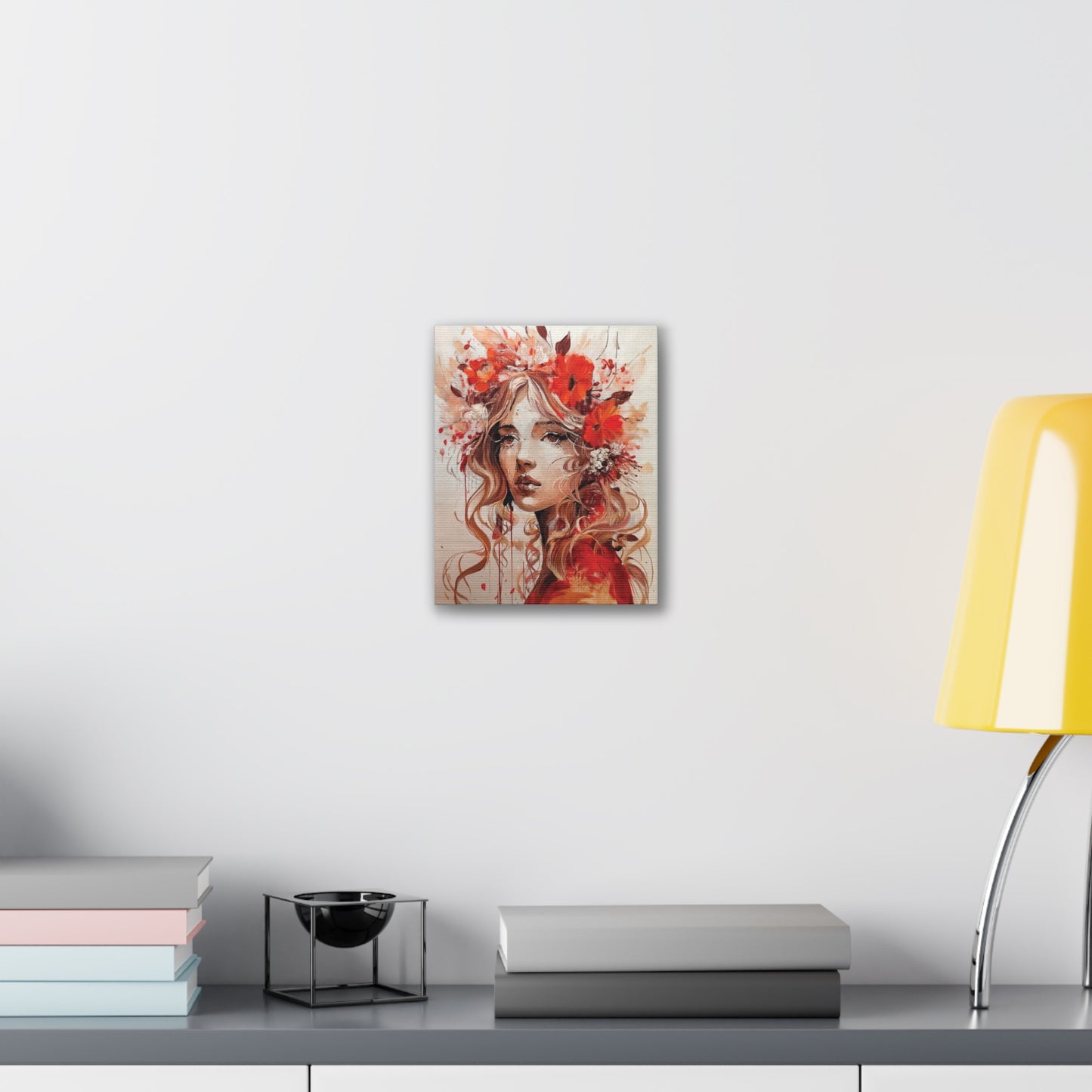 Stretched Canvas Art Print - Floral Portrait, Home Decor, Gift, Wall Art, Boho Style, Art for Living Room, Unique Gift Idea