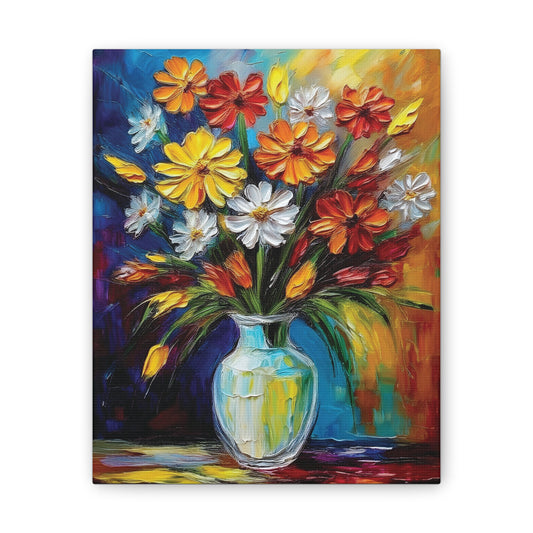 Vibrant Floral Canvas Art, Colorful Flower Wall Decor, Home Aesthetic, Gifts for Art Lovers, Bright Living Room Accent