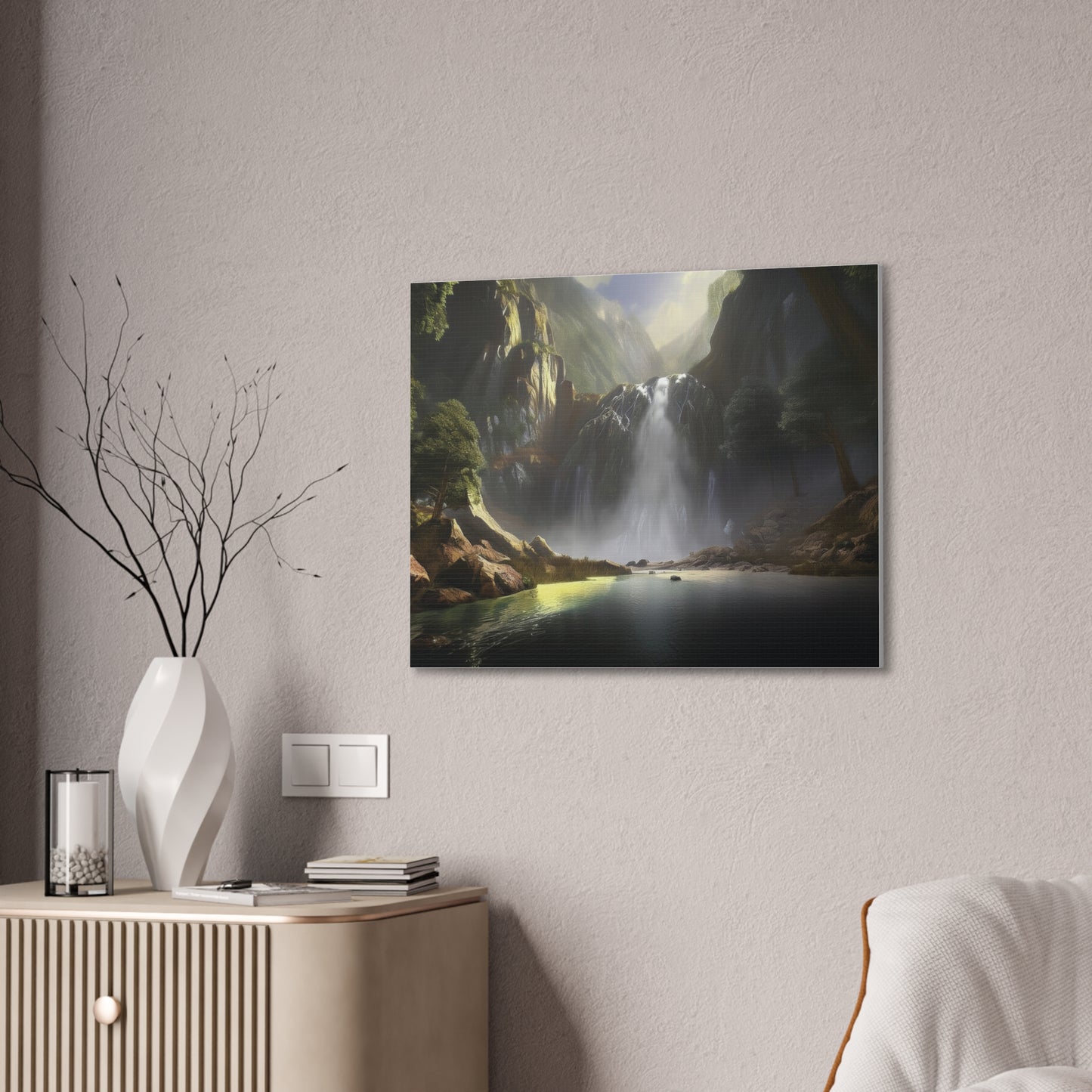 Serene Waterfall Canvas Print, Nature Wall Art, Home Décor, Gift for Nature Lovers, Living Room Artwork, Modern Landscape